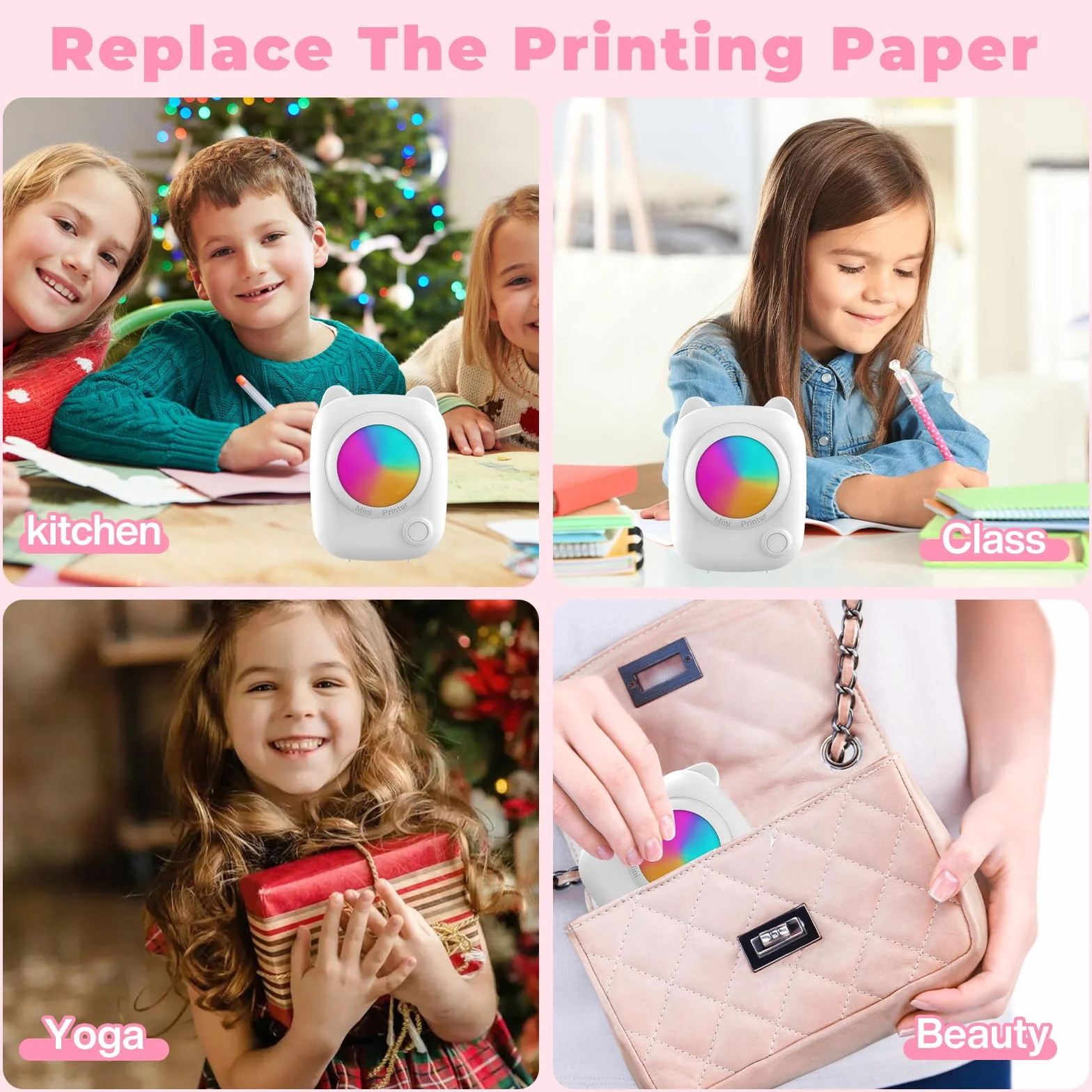 Mini Przenośna Drukarka Fotograficzna, Bezprzewodowa Natychmiastowa Drukarka Termiczna Bluetooth z 14 Rolkami Papieru, Inteligentna Drukarka Bluetooth dla iOS i Androida do Etykiet, Zdjęć