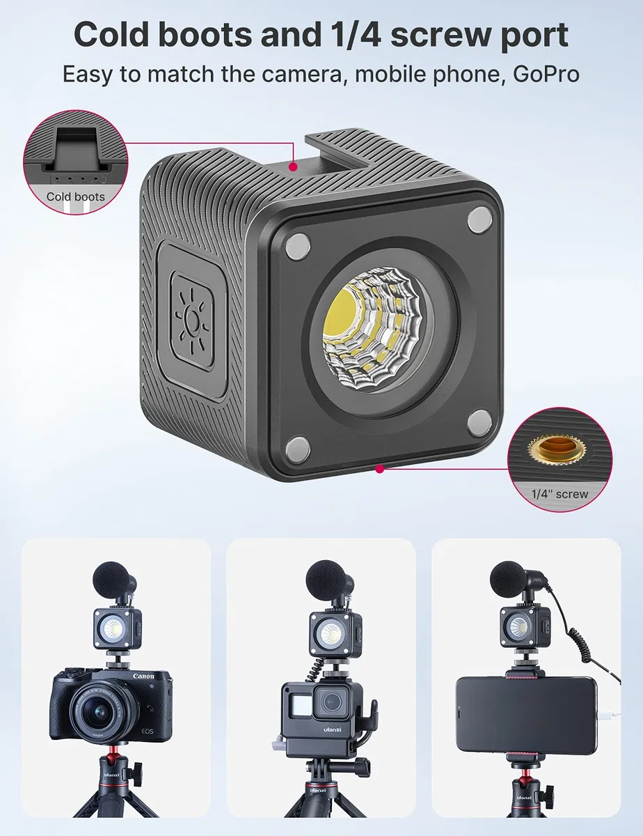 ULANZI mała lampa wideo, wodoszczelna, IP68, do fotografii, światło magnetyczne, światło ciągłe, do kamery Vlog i fotografii