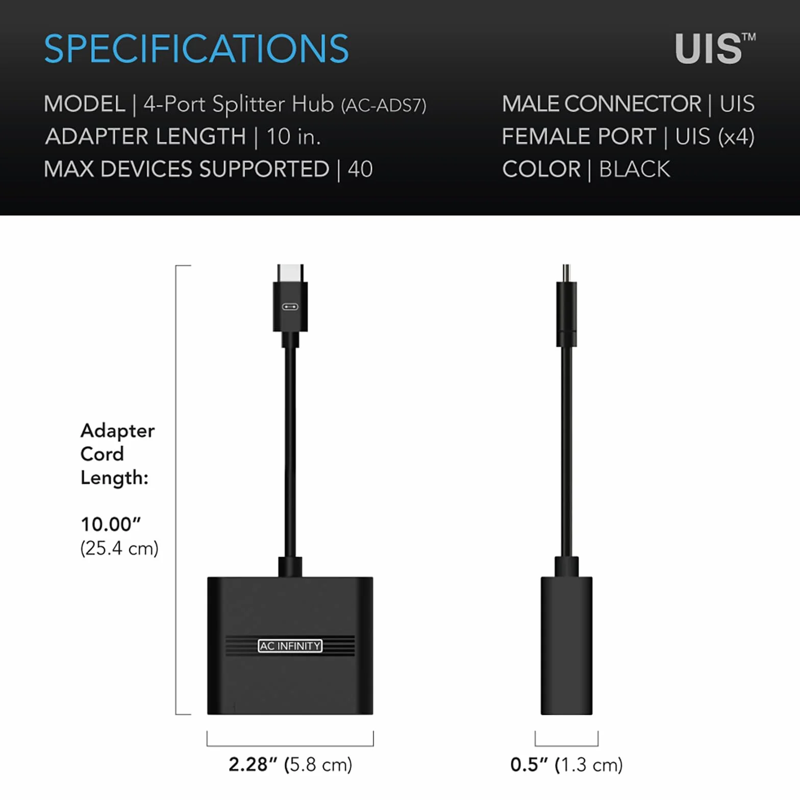 AC Infinity UIS Splitter Hub 4-Port Adapter for LED Grow Lights EC Fans Humidifiers