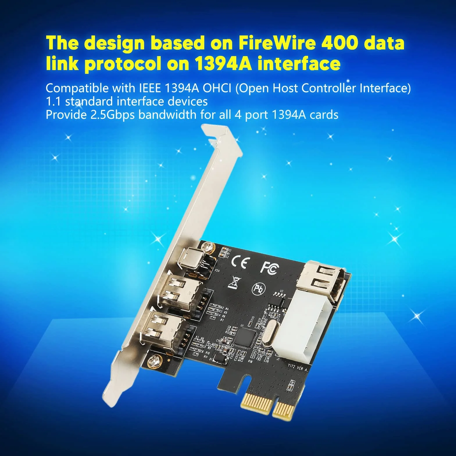 Karta Firewire High Speed ​​PCIE 1X do 1394A 2,5 Gb/s, 4 Porty Kontrolera IEEE 1394 PCI Express (3 X 6 Pin i 1 X 4 Pin), Adapter Firewire 1394a dla 7/8, dla Server