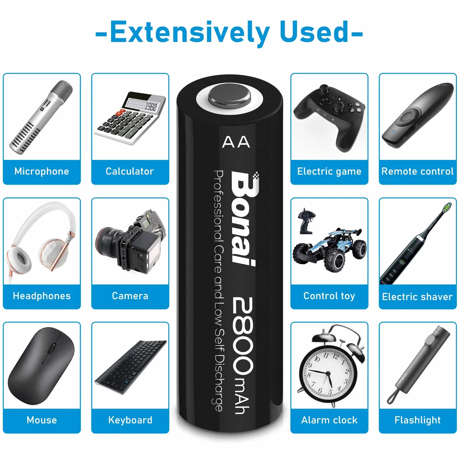 BONAI Ładowarka do akumulatorów 8 gniazd AAA AA Micro USB 2800 mAh 1100 mAh