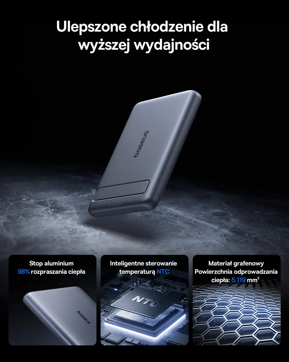 Baseus Mini MagSafe Powerbank 5000mAh Qi2 z certyfikatem ze składaną podstawką, PD 20W Magnetic Power Bank USB C Bezprzewodowy powerbank Kompatybilny z iPhone 16/15/14/13 / 12 / Pro/Pro Max Series,