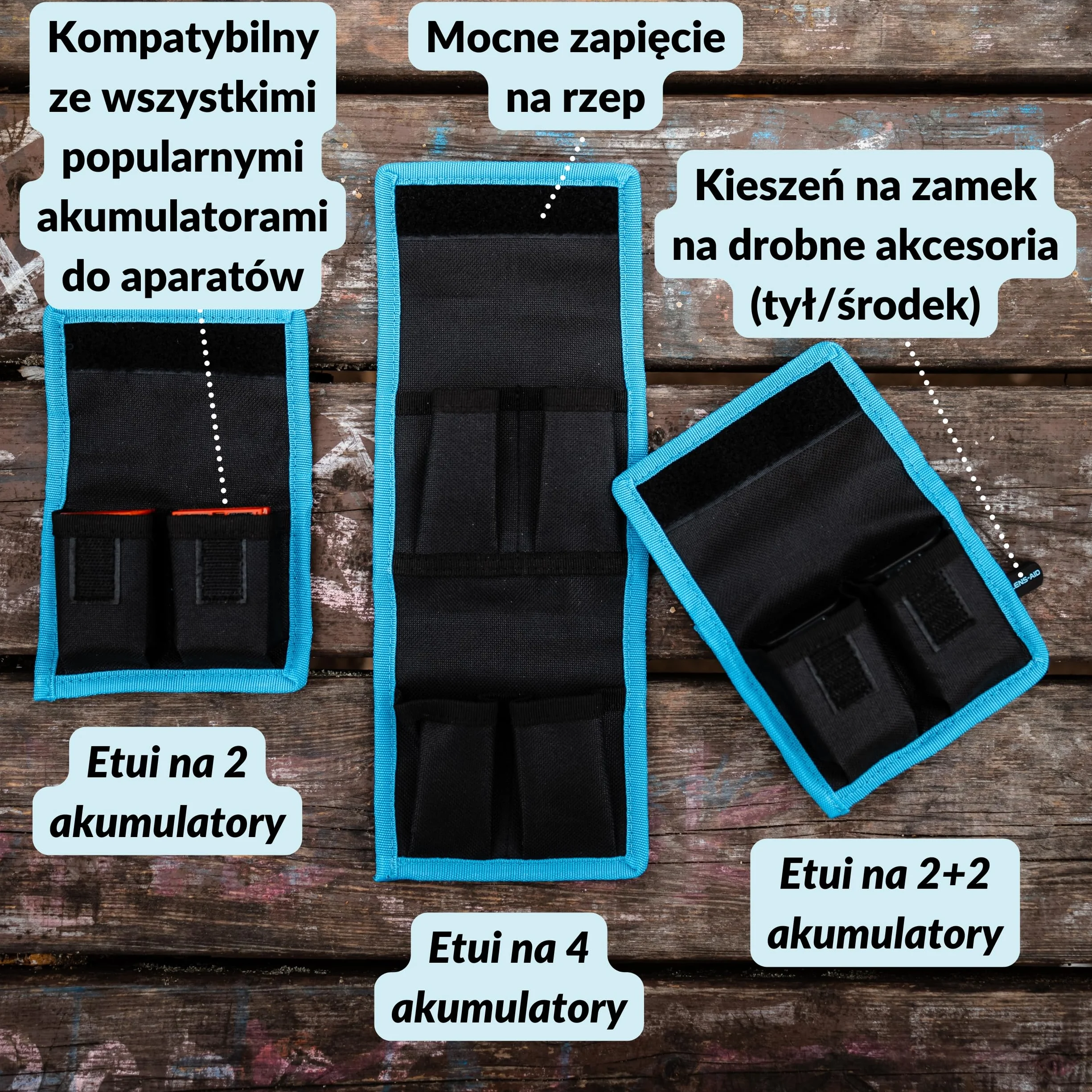 LENS-AID Etui na baterie do aparatu: przechowywanie baterii, kart pamięci – kompatybilny z Canon, Nikon, Sony, Fuji itp.., czarny/niebieski, für 2 Akkus, Dwukolorowy