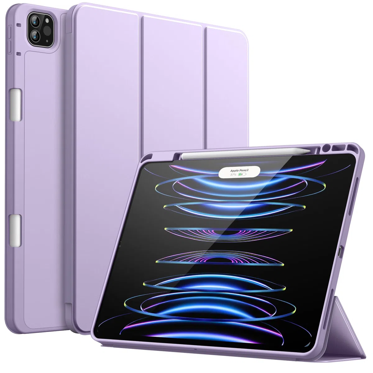 JETech Etui Ochronne dla iPad Pro 12,9" 6./5. Gen (2022/2021), Jasny Fiolet | Uchwyt na Pencil, Potrójnie Składana Podstawka, Odporna na Wstrząsy, Lekka Konstrukcja
