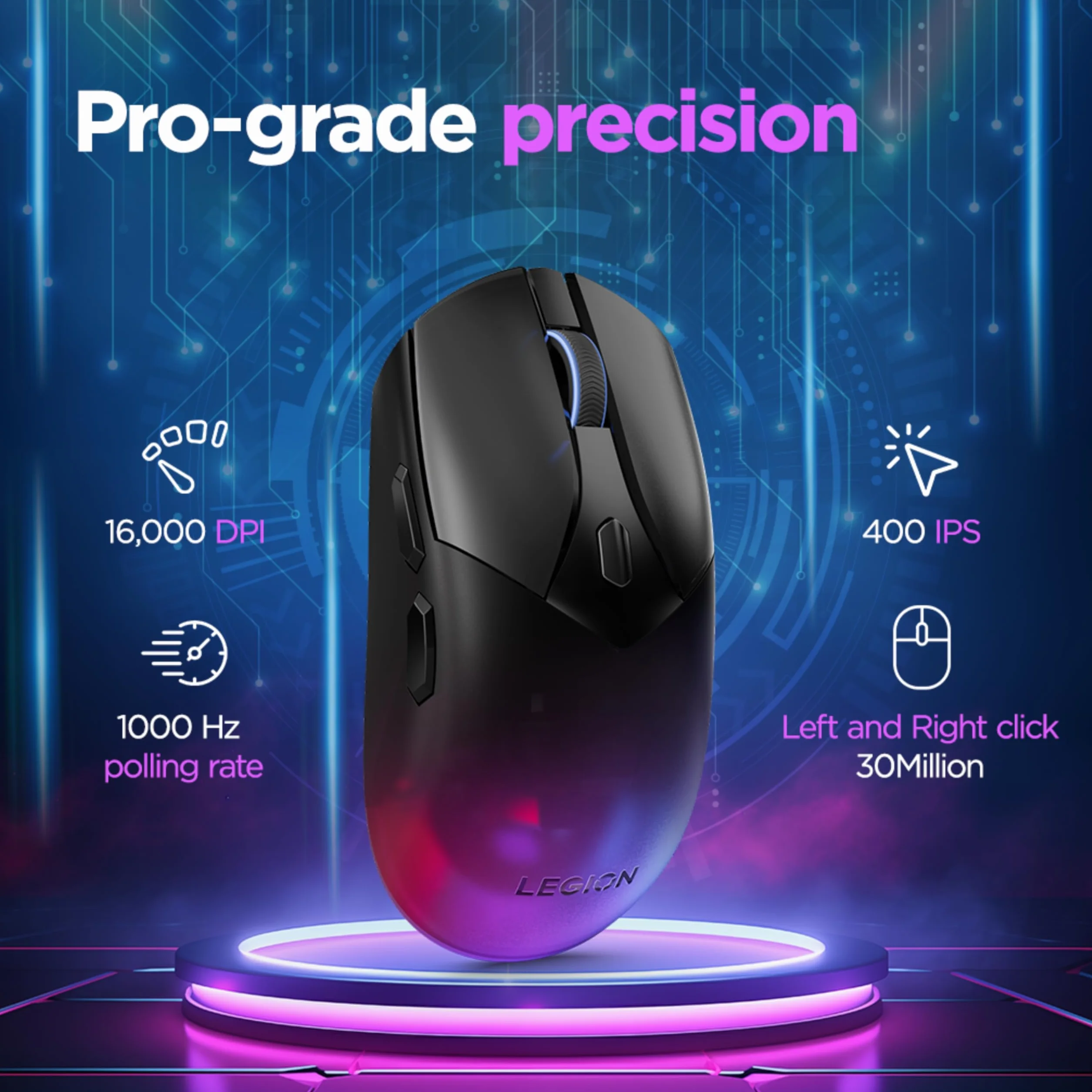 Lenovo Legion M410 bezprzewodowa mysz do gier RGB 16000 dpi 400 IPS czarny przezroczysty