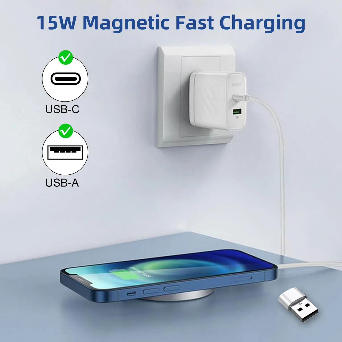 Ładowarka Bezprzewodowa do iPhone'a 1M, ładowarka Mag-Safe 15W do iPhone 17/16/16E/16 Pro Max/15/15 Pro/15 Plus/14/14 Plus/13/12/11/Pods, Magnetyczna Bezprzewodowa Podkładka ładująca do iPhone'a | Ładowarka indukcyjna do telefonów komórkowych bezprzewodow