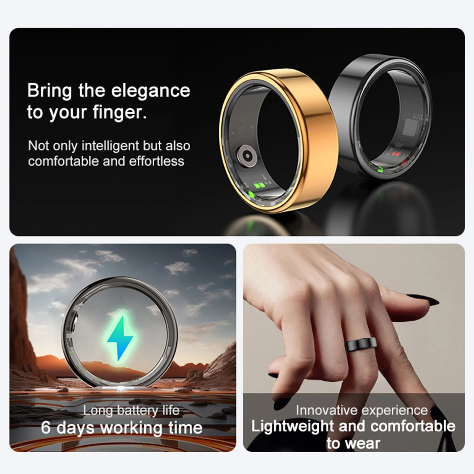 Inteligentny pierścień Fitness Tracker, IP68 Wodoodporny, Poręczny NFC Inteligentny pierścień Śledzenie Snu Monitor Temperatury Ciała Krokomierz Pierścień śledzący Stronę Ebooka