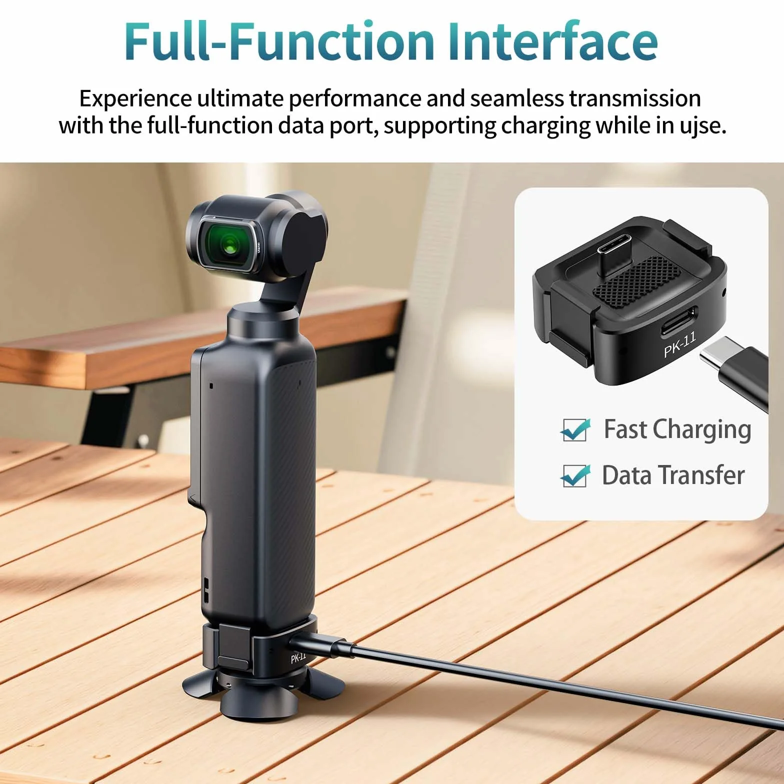 ULANZI Zestaw mini statywu z szybkim uwalnianiem do DJI Osmo Pocket 3, w pełni funkcjonalny port typu C, podstawa adaptera ładującego do Pocket 3 akcesoria z otworem na śrubę 1/4 do statywów (PK-08 i
