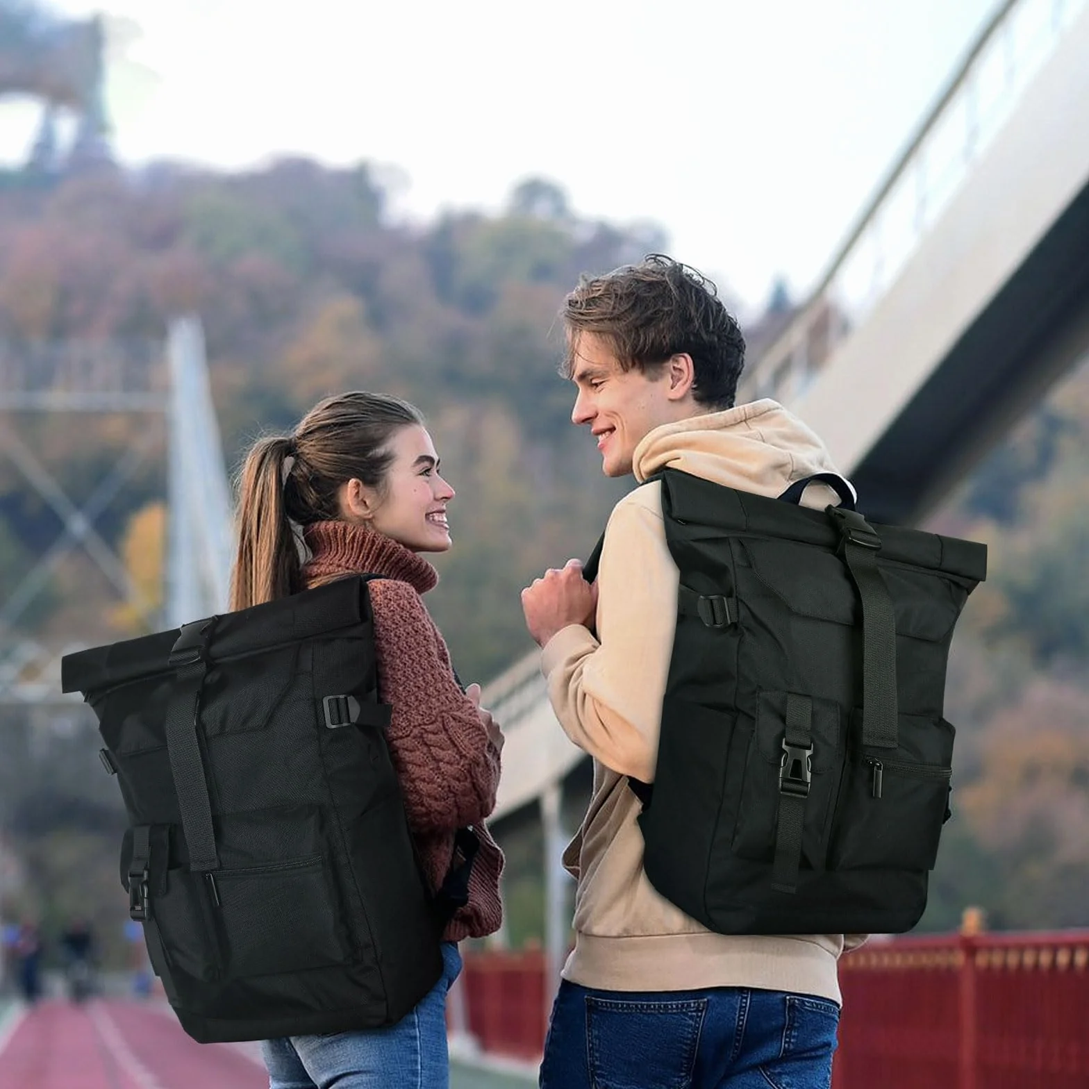 28L Plecak rolltop damski męski, Plecak na laptopa wodoodporny i antykradzieżowy, do pracy, uniwersytetu, podróży, czas wolny