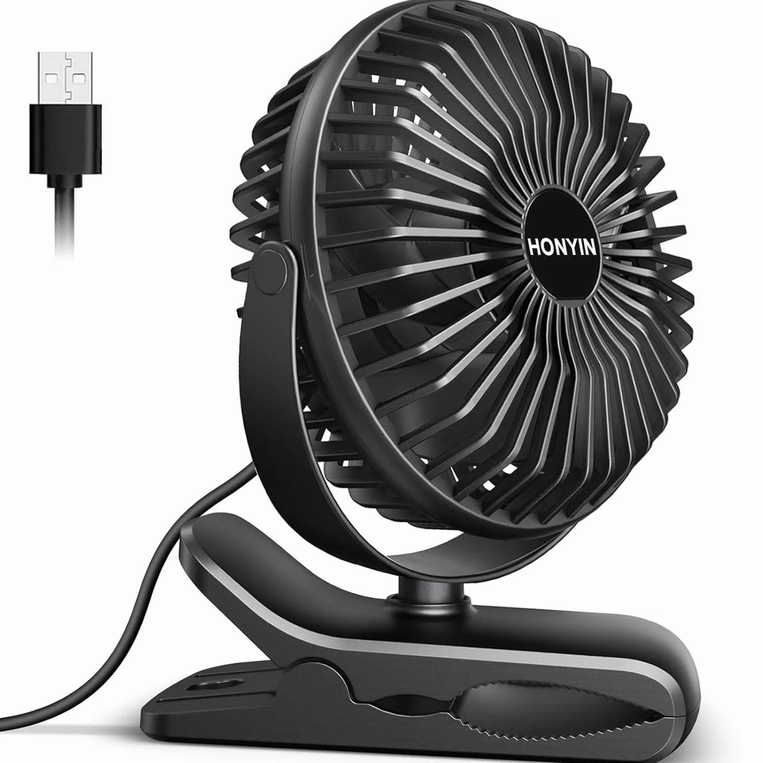 HONYIN Wentylator Biurkowy Obrotowy 720° z Zaciskiem USB 3 Prędkości Cichy