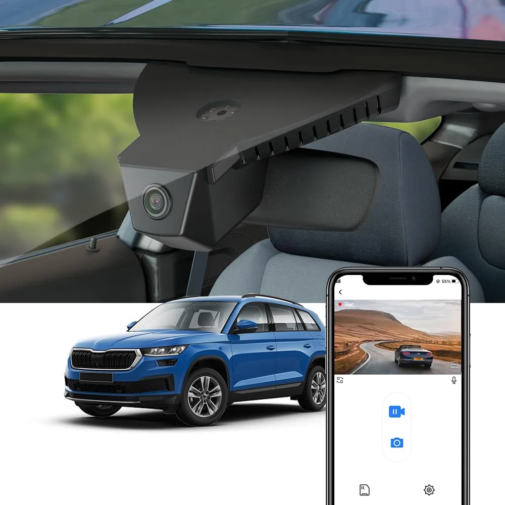 Fitcamx Dashcam 4K odpowiednia dla Skoda Kodiaq HD2-6108 2018 2019 2020 2021 2022, OEM Look, kamera samochodowa 2160P UHD Video WiFi, nagrywanie w pętli, G-Sensor, WDR Dashcam Plug & Play, karta 64GB