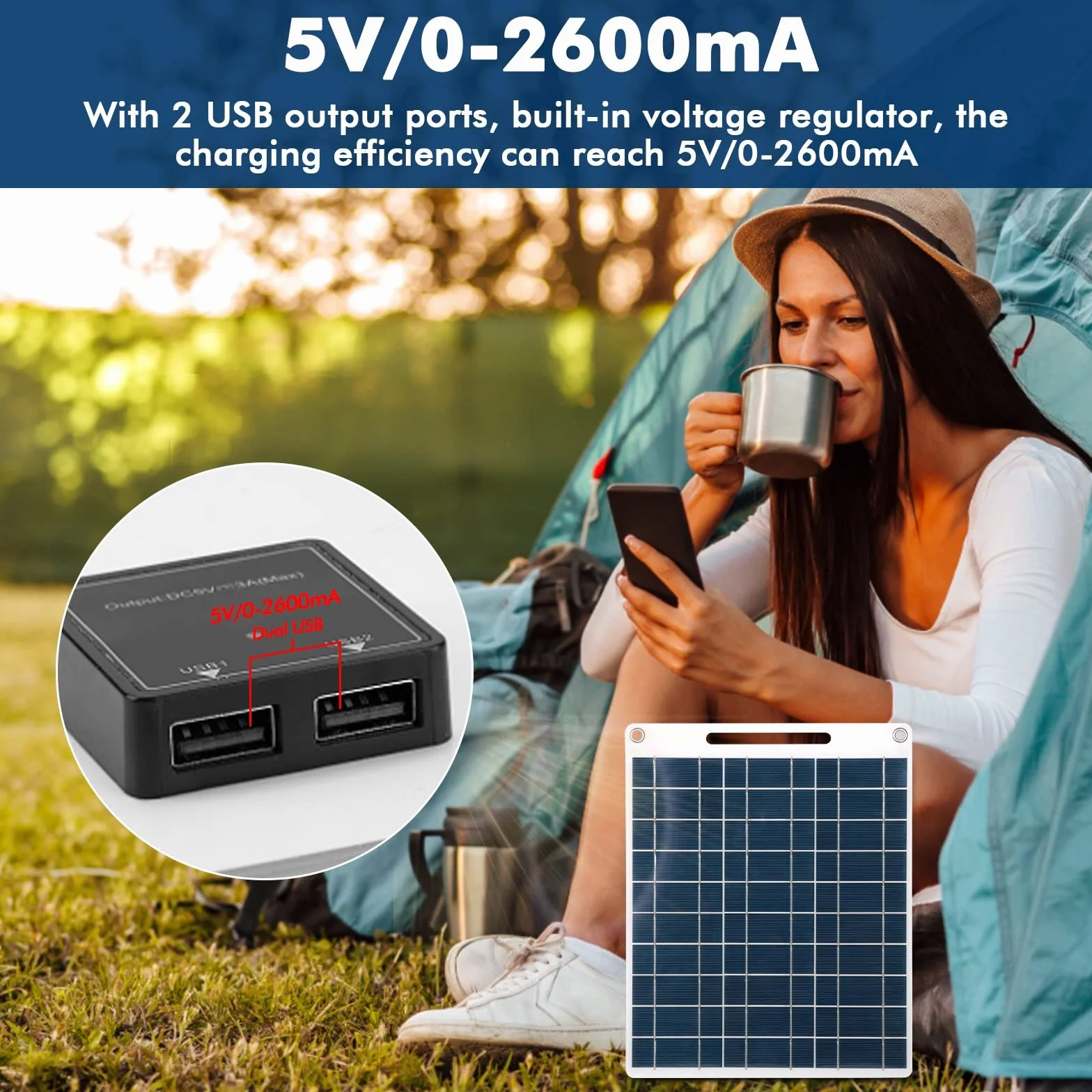 Jadeshay Panel słoneczny, ładowarka solarna 30 W 5 V z 2 portami USB, polikrystaliczny silikon, wodoodporna, przenośna moc na kemping, wspinaczkę, wędrówki, podróż, kompatybilna ze smartfonami i