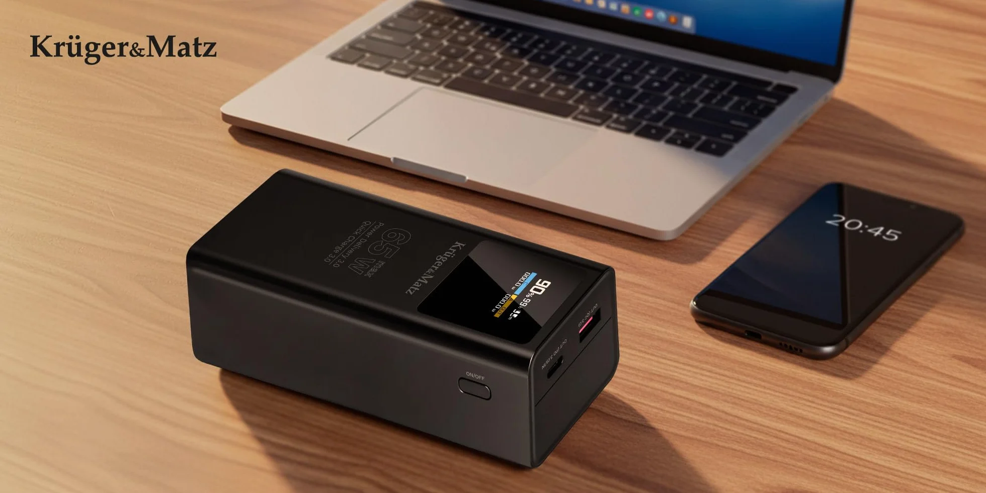 Krüger&Matz PowerBank 20000 mAh Li-pol 65W z funkcją QC oraz PD KM0914