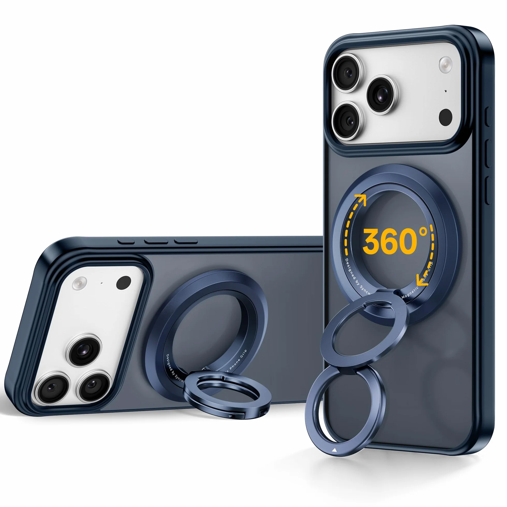 SYNCWIRE Magnetyczny uchwyt na telefon komórkowy do MagSafe obrót 360° kompatybilny z iPhone 16 15 14 13 12 Pro Max tytanowy niebieski