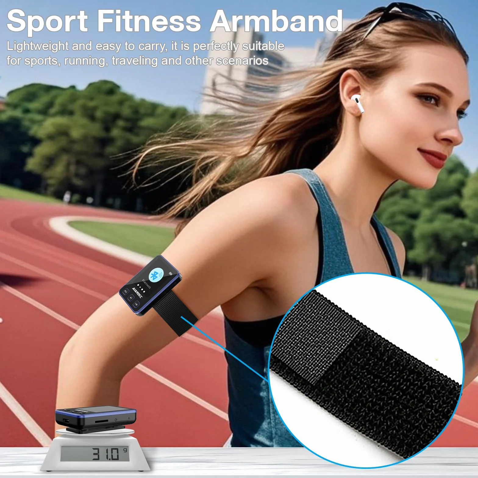 Odtwarzacz MP3 32 GB z funkcją odtwarzania muzyki Bluetooth, ekran 0,77", opaska, przewodowe słuchawki w zestawie, do biegania, studia fitness, zielony
