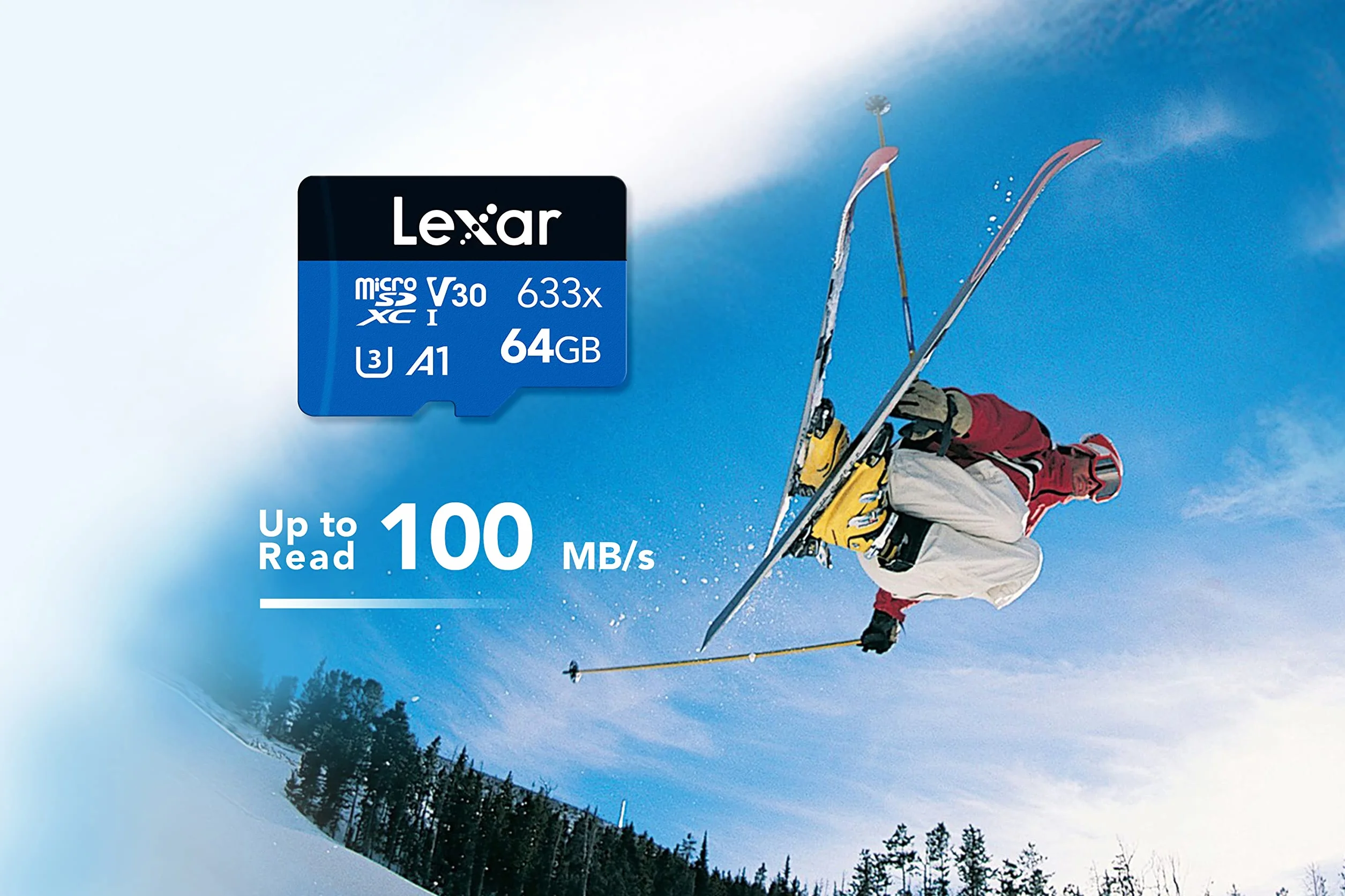 Lexar 633x 64 GB Micro SD Karta, microSDXC Karta Pamięci UHS-I, bez adaptera SD, microSD Karty odczytem do 100 MB/s, A1, C10, U3, V30, Kartą TF do Smartfonów/Tabletów/Kamera IP (LMS0633064G-BNNAA)
