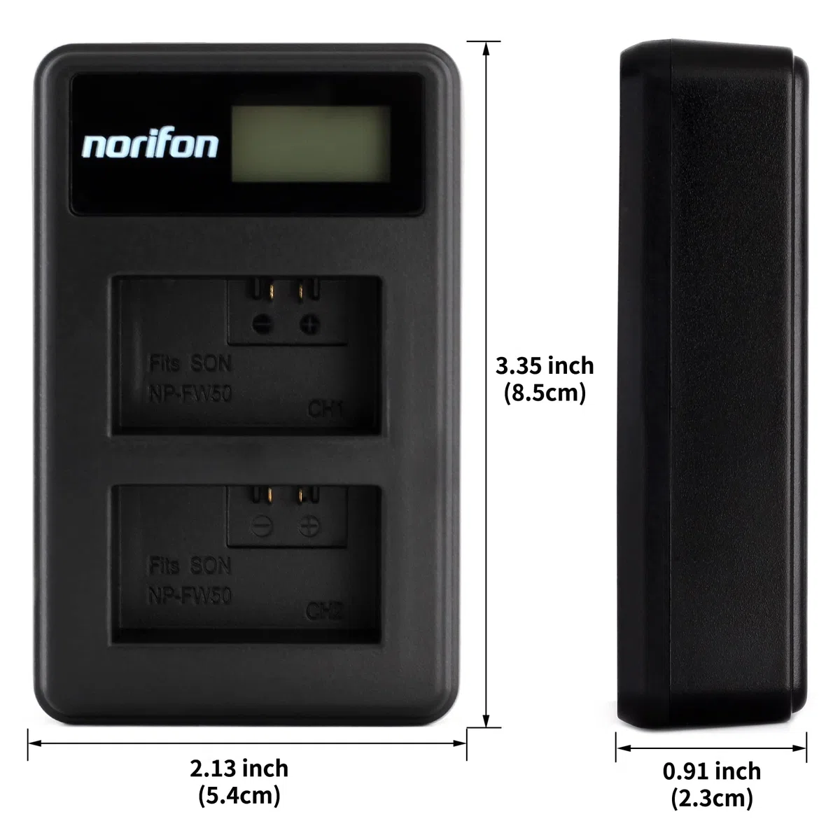 Norifon NP-FW50 Dwukanałowa LCD USB Ładowarka do Sony Alpha 6000,5000 | Kompatybilny z Sony Alpha 5100, ILCE-6000, ILCE-7, NEX-5T, NEX-6, NEX-5R, NEX-7, NEX-5, NEX-3, NEX-C3, SLT-A37 Aparaty