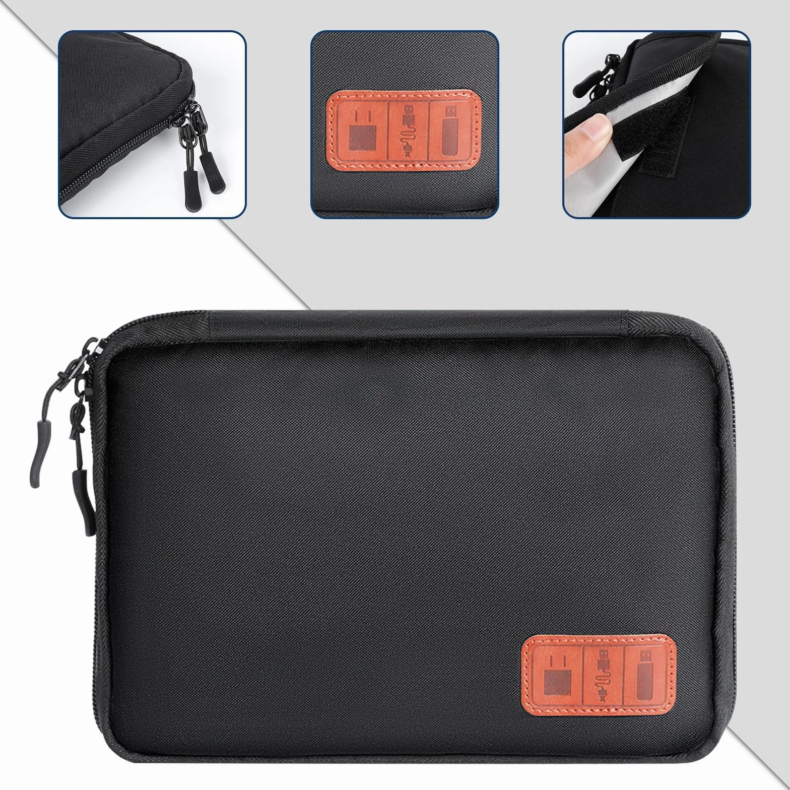 Cozary Torba do przechowywania kabli, torba na kable podróżne, przenośny organizer akcesoriów elektronicznych na dyski twarde, kable, ładowarkę, kable USB, kartę SD, czarny, Przenośna i oszczędzająca