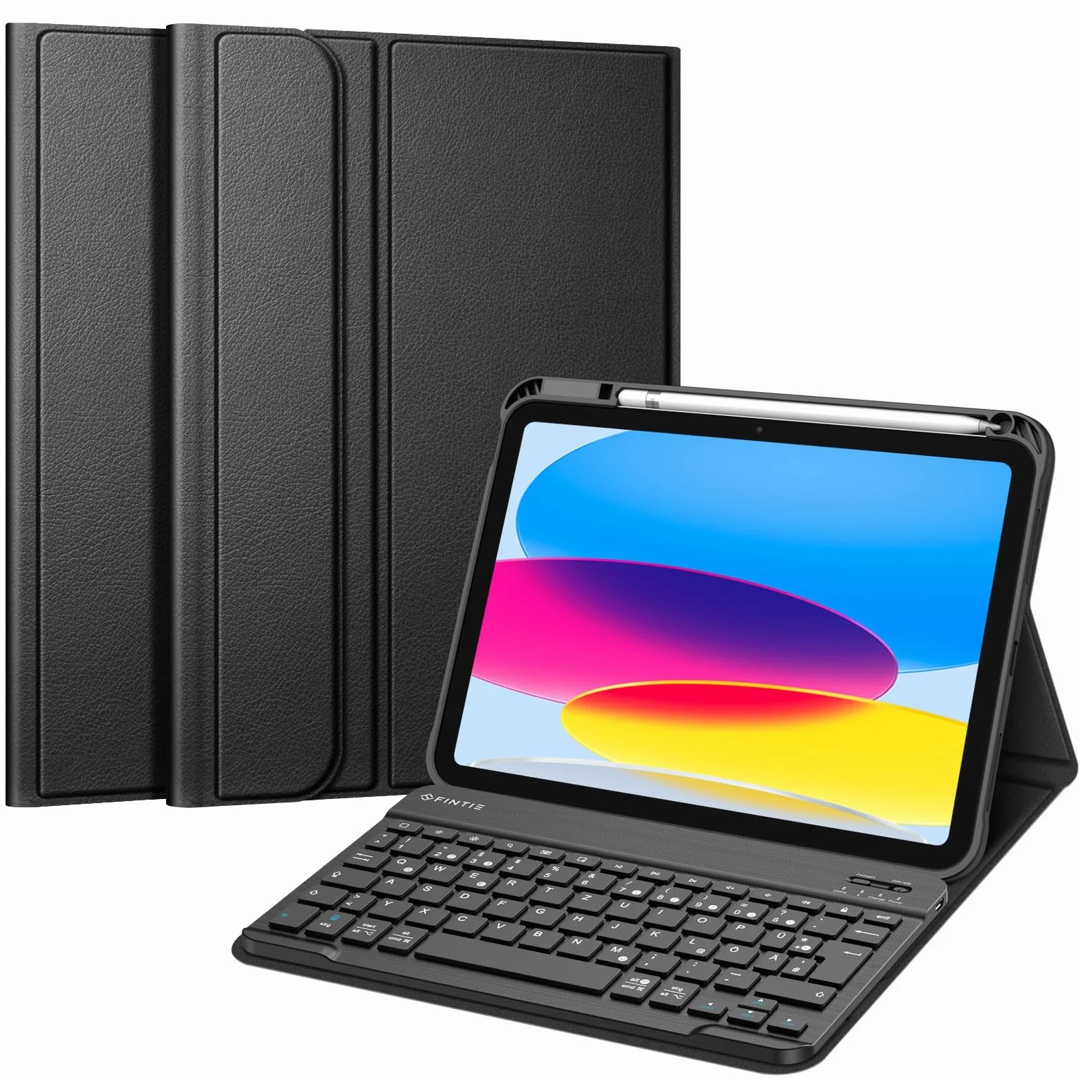 FINTIE Etui na klawiaturę do iPad 11.Generation 11" 2025, iPad 10. generacji 2022 10,9", etui ochronne z tylną obudową z TPU, uchwytem na rysik i magnetyczną zdejmowaną klawiaturą z układem QWERTZ