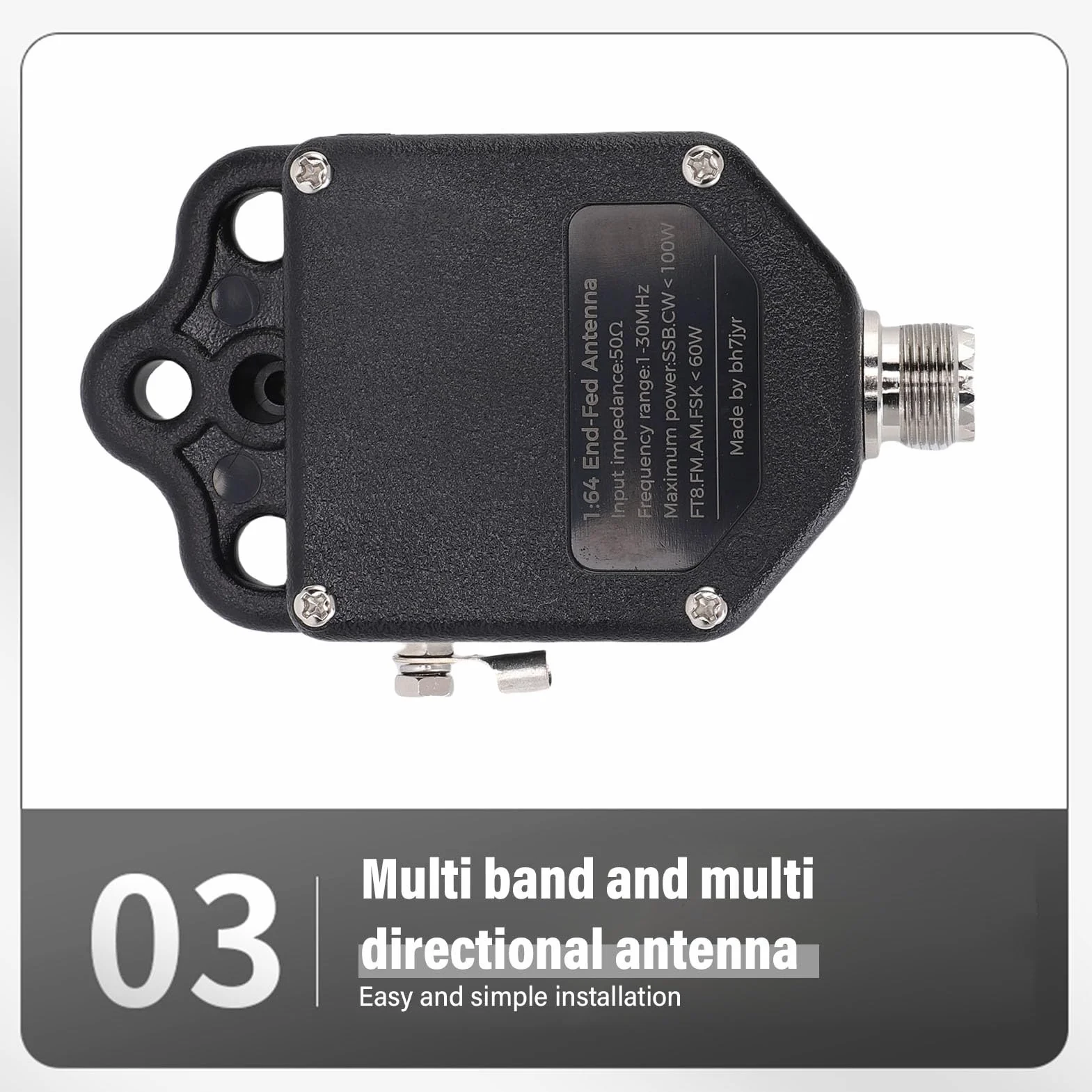 Fafeicy Minibalun 1:64 Balun Kompaktowy Balun 100 W dla FT8 FM AM FSK Zakres Częstotliwości 1–30 MHz z obudową ABS Łatwa Konfiguracja do Pracy z Radiem na Zewnątrz