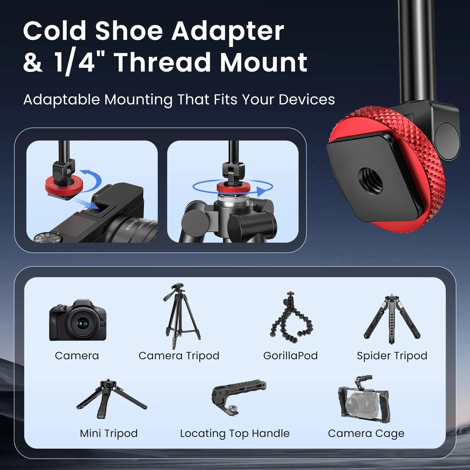 Itramax Magnetyczny Uchwyt Statywowy Na Telefon,360° Obrotowy Uchwyt Mag/Safe Z Zimną Stopką,Adapter Statywowy Do Telefonu Z Gwintem 1/4",Dla iPhone 17 Pro Max 16 15 14 13,Galaxy,Canon Aparaty DSLR