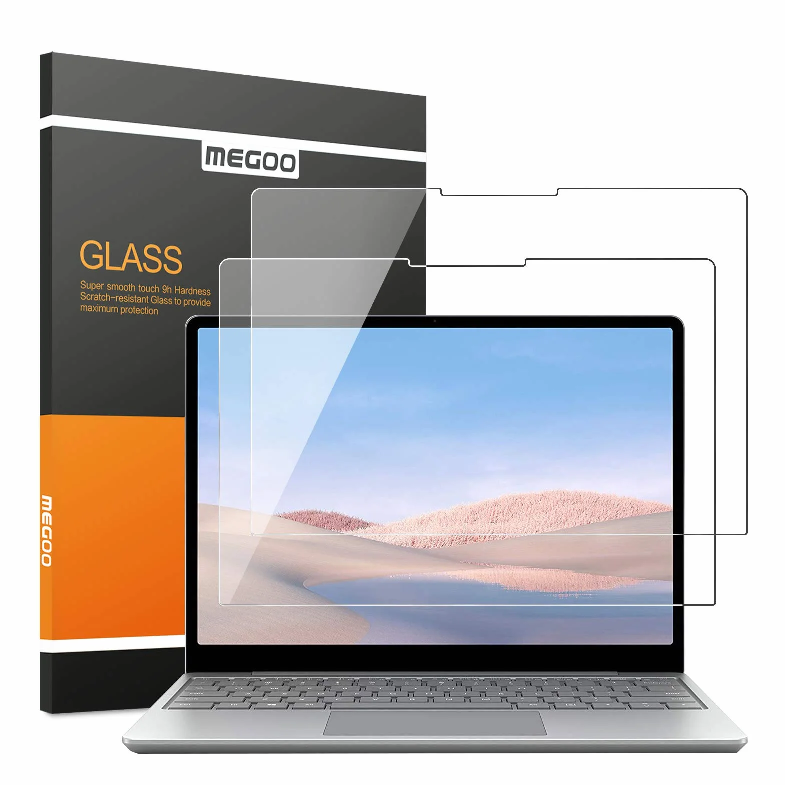 MEGOO [2-pak szklanych ochraniaczy ekranu do Surface Laptop Go 3 31.5 cm z 2023 r., twardość 9H / ultra przezroczyste szkło hartowane, kompatybilne z Microsoft Surface Laptop Go 2/1 (model 2013/1943)