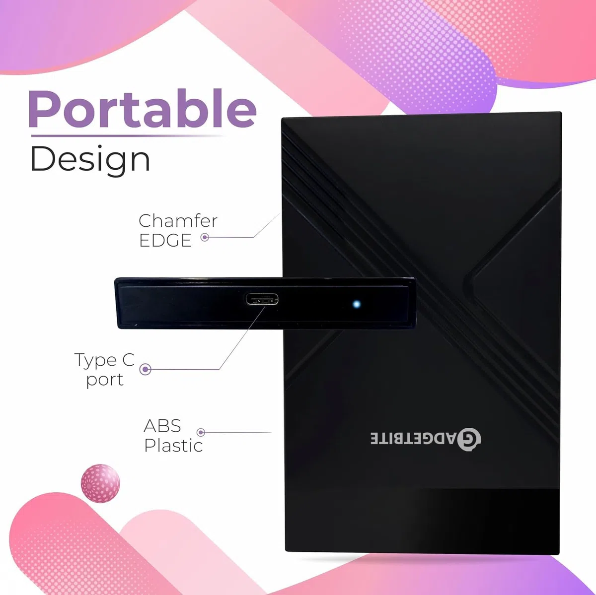 Gadgetbite Obudowa SSD, beznarzędziowa obudowa zewnętrznego dysku twardego z szybką prędkością transferu do 5 Gb/s i pojemności do 4 Tb z 2,5 SATA SSD/HDD (czarna, USB do typu C)