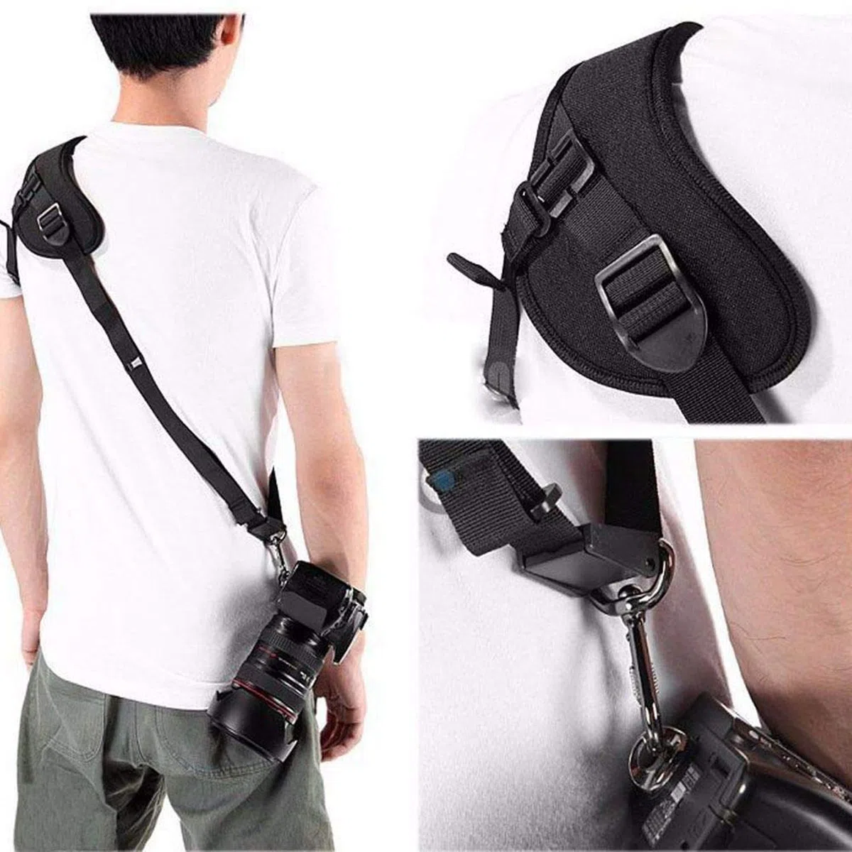 Profesjonalny wyściełany pasek na ramię z paskiem na szyję do szybkiego zwalniania bezpieczeństwa czarny neoprenowy design do uniwersalnej lustrzanki DSLR (opaska na ramię)