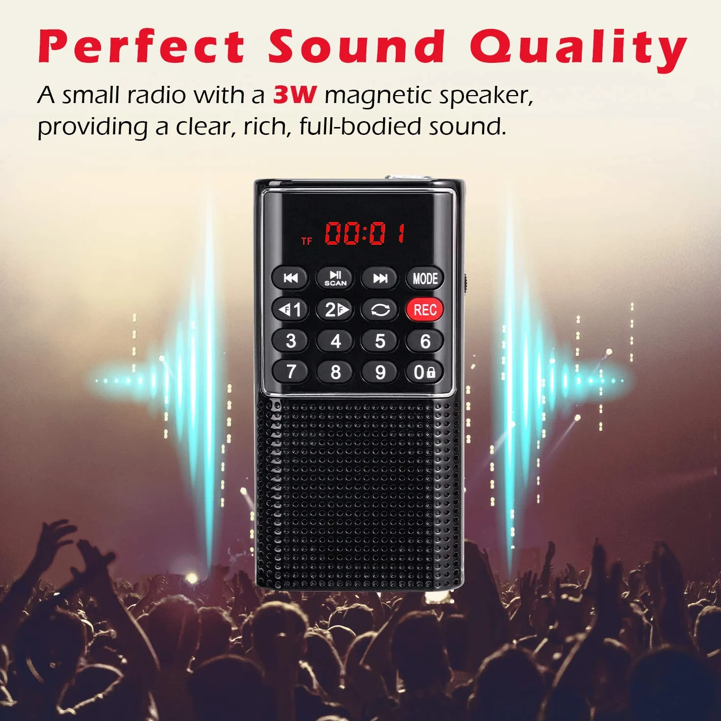 PRUNUS J-328 Małe Przenośne Radio FM Z Funkcją Nagrywania, Obsługuje MP3 / TF/AUX