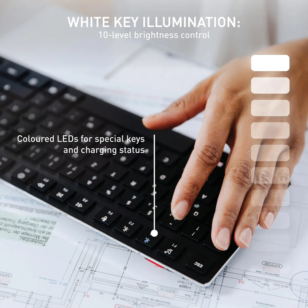 CHERRY KW X ULP, ultra płaska mechaniczna klawiatura high-end, układ US-International (QWERTY), bezprzewodowa klawiatura multi-device dla maksymalnie 4 urządzeń, ładowalna, czarny