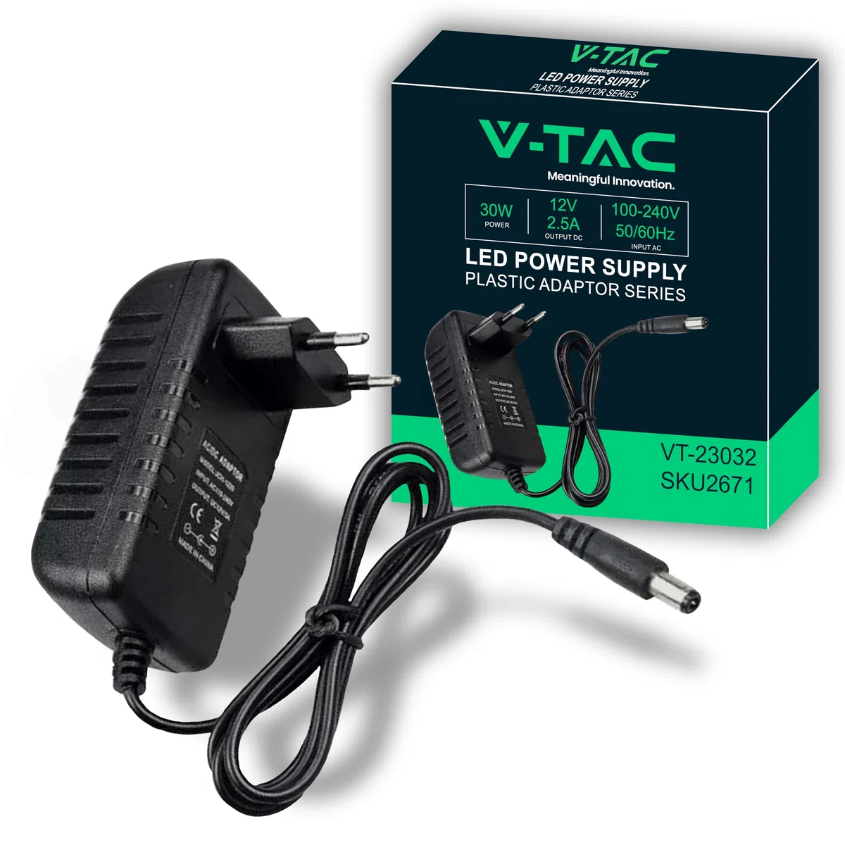 V-TAC Zasilacz 12 V 30 W 2,5 A do kamer, taśmy LED, modem - Adapter transformatora 12 V z wtyczką domową do ekranów i urządzeń elektronicznych - Wejście AC 100-240 V - 50/60 Hz