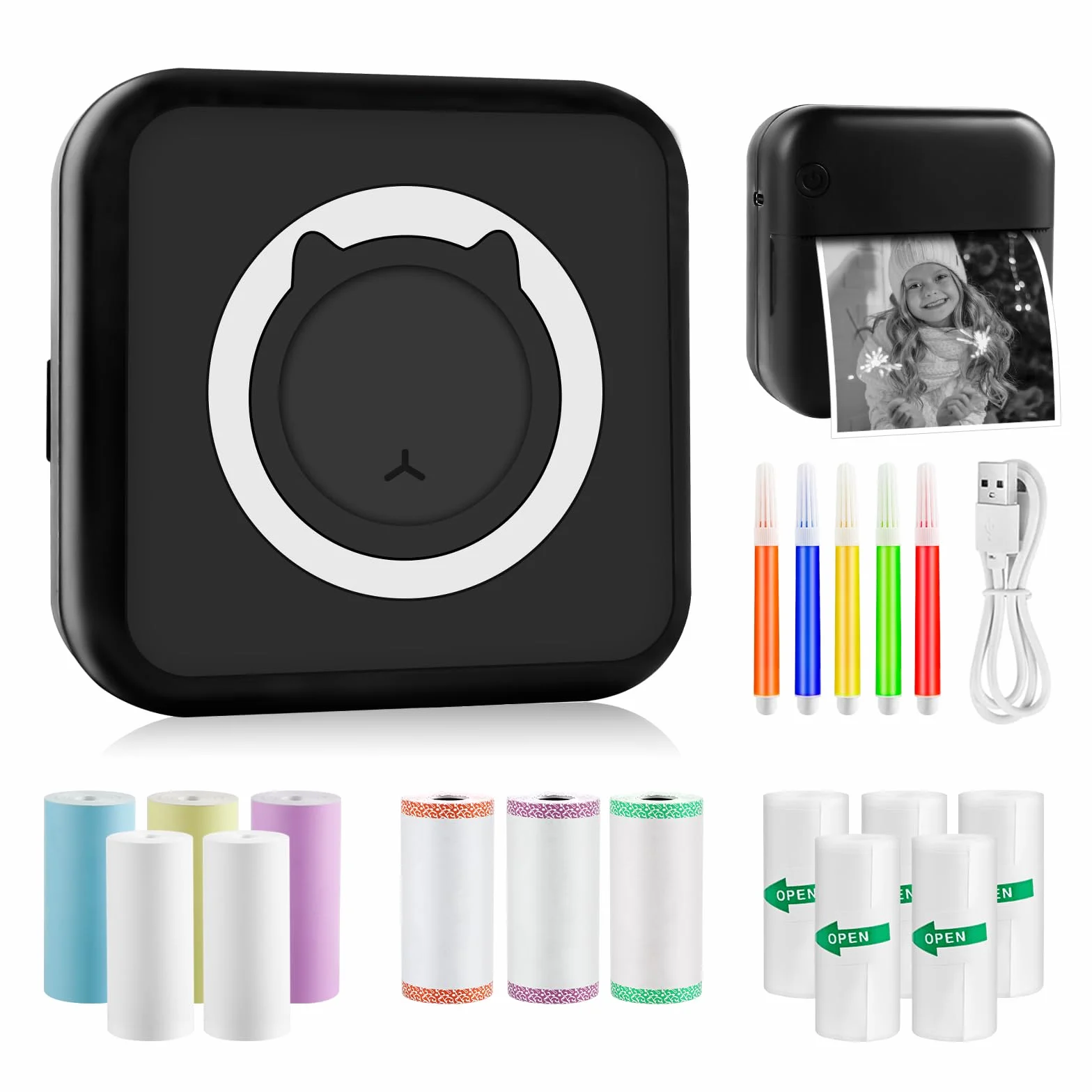 GuKKK Mini drukarka, mobilna drukarka fotograficzna, przenośna mini drukarka fotograficzna, bezprzewodowa drukarka fotograficzna, drukarka Bluetooth, pomoc w nauce, notatki, dziennik, notatki