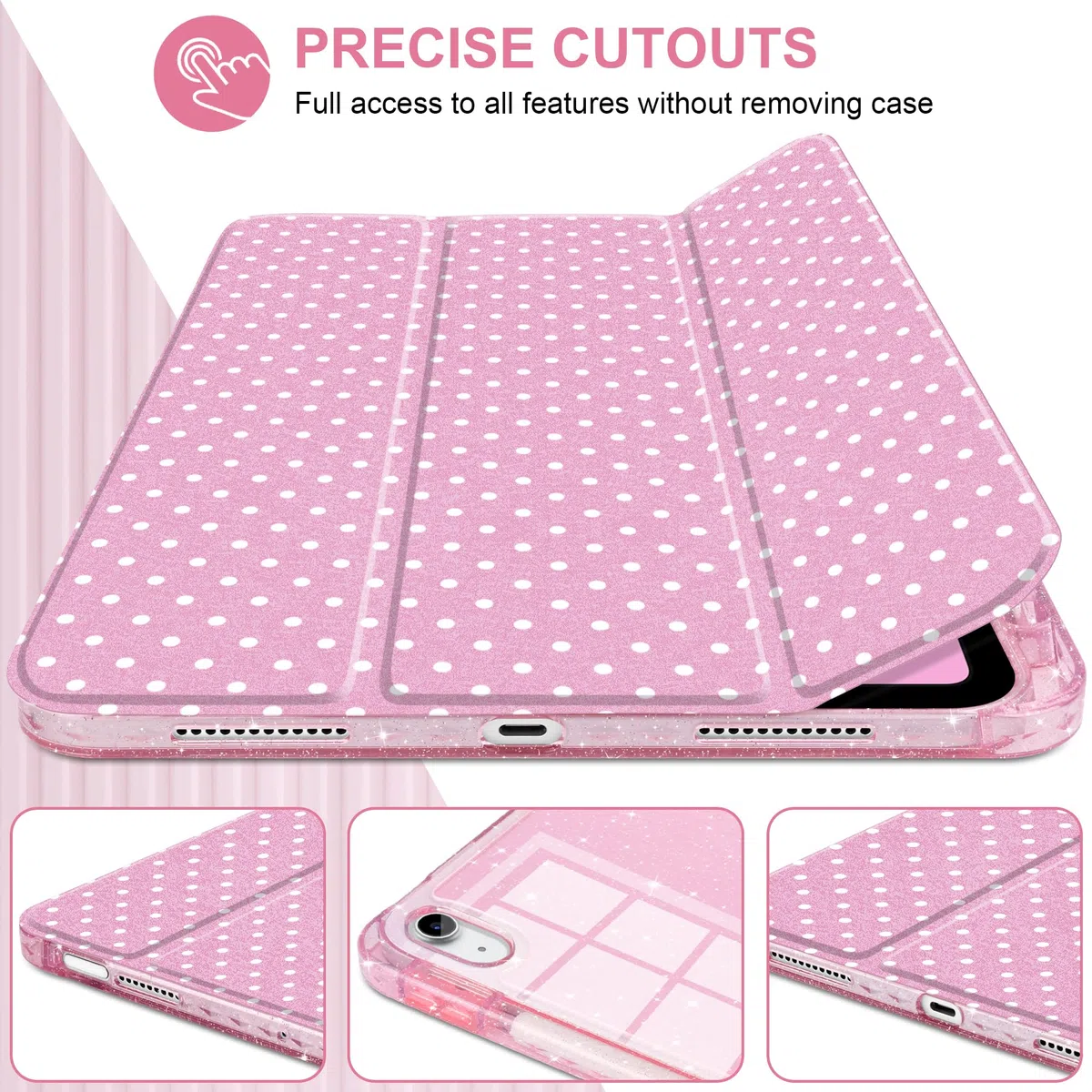 MEEgoodo Etui na iPada Air 33 cm 2026(M4) / 2025(M3) / 2024(M2), brokatowe etui na tablet z przezroczystym akrylowym tyłem + potrójnie składany stojak + uchwyt na ołówki + automatyczne budzenie