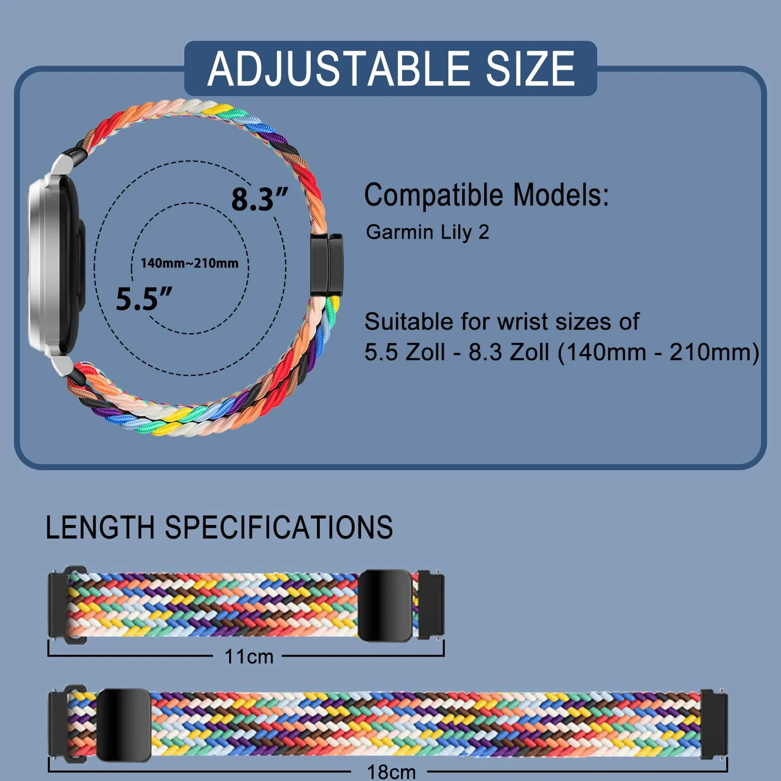 Nylonowa opaska na rękę do Garmin Lily 2 Active / 2 Classic, magnetyczna klamra, pleciona zapasowa pasek do zegarka kompatybilna z Garmin Lily 2/2 Sport
