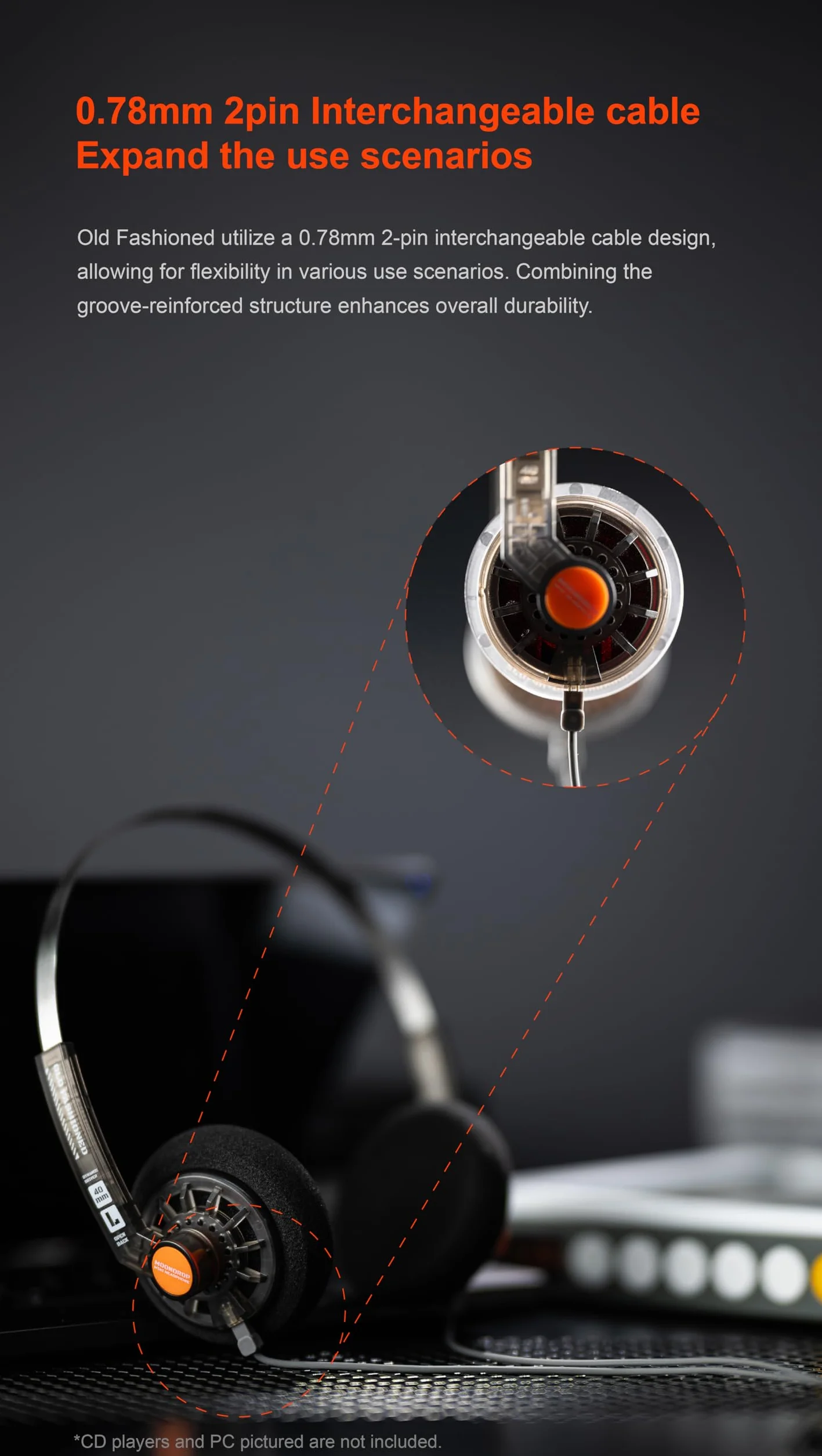 Moondrop Staromodne słuchawki nauszne 40 mm z kablem 0,78 mm 2-pinowym wtyczką 3,5 mm