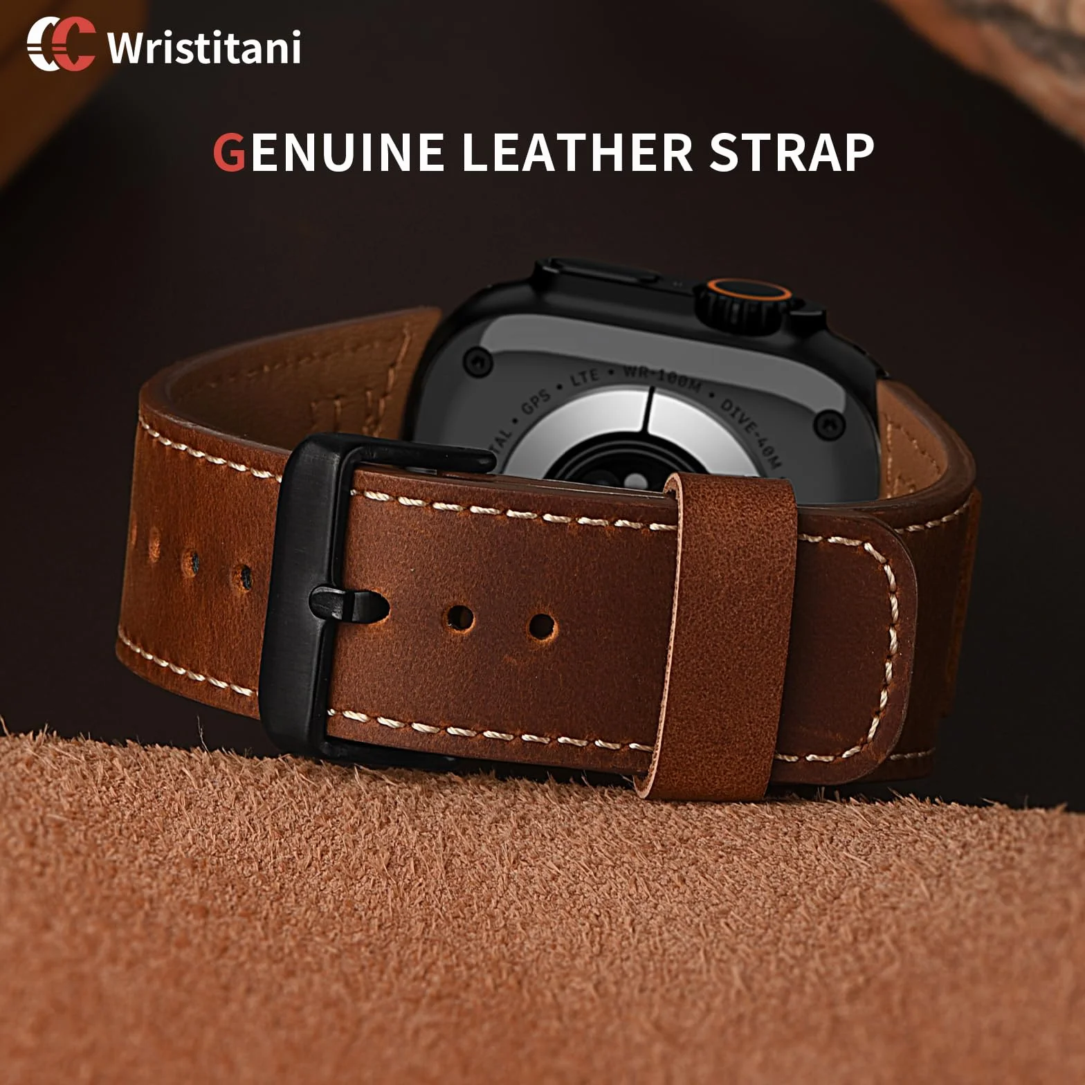 Wristitani Pasek z prawdziwej skóry w stylu vintage, kompatybilny z Apple Watch 44 mm, 45 mm, 46 mm, 42 mm, 49 mm, 41 mm, 40 mm, 38 mm, zapasowy pasek dla kobiet i mężczyzn do iWatch Ultra 2/3, Series