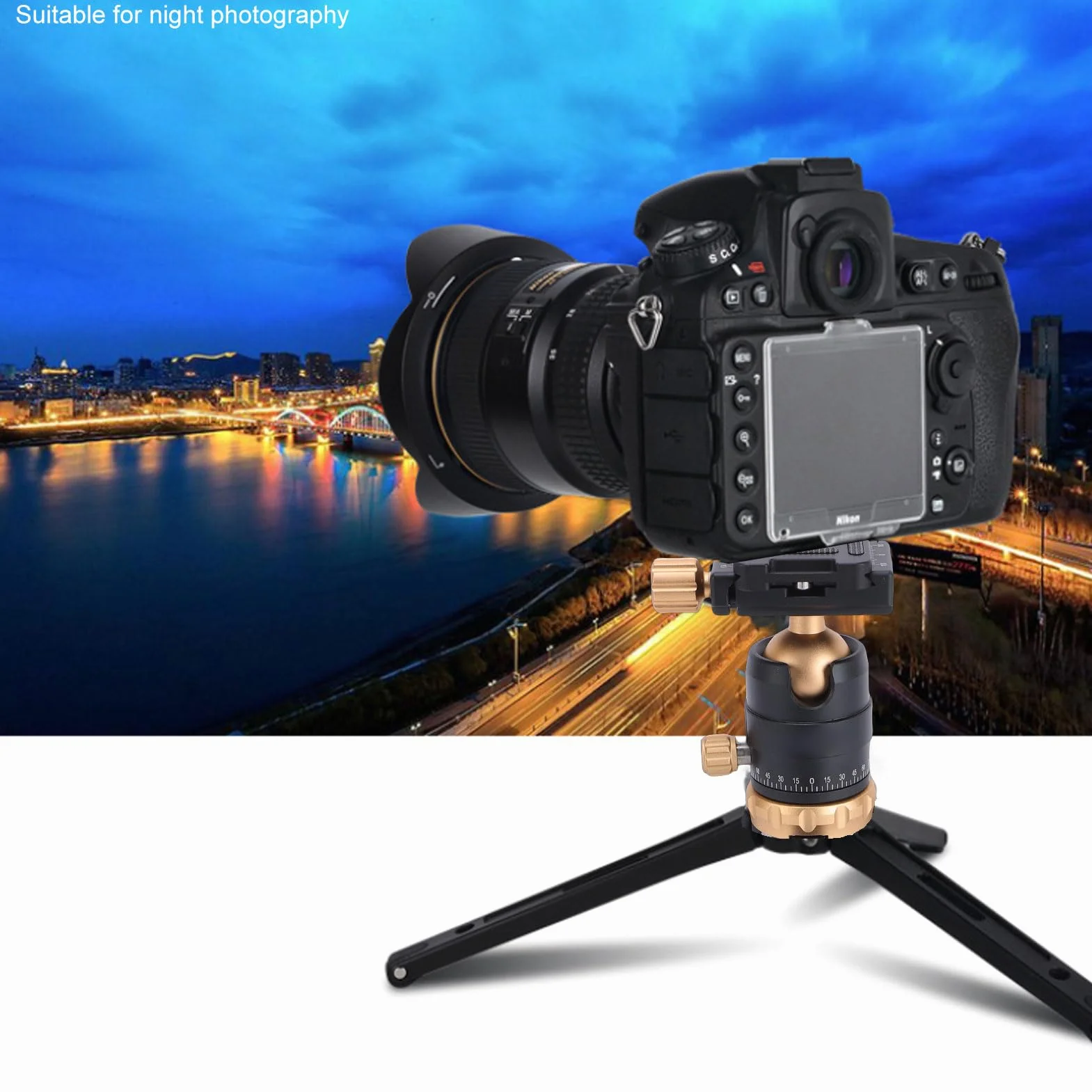 Statyw Biurkowy Statyw do Aparatu Głowica Kulowa 360 Stopni Płyta Szybkiego Uwalniania DSLR Bezlusterkowa Kamera Vlog Wideo Kompaktowy Blat Stojak do Selfie (GOLD)