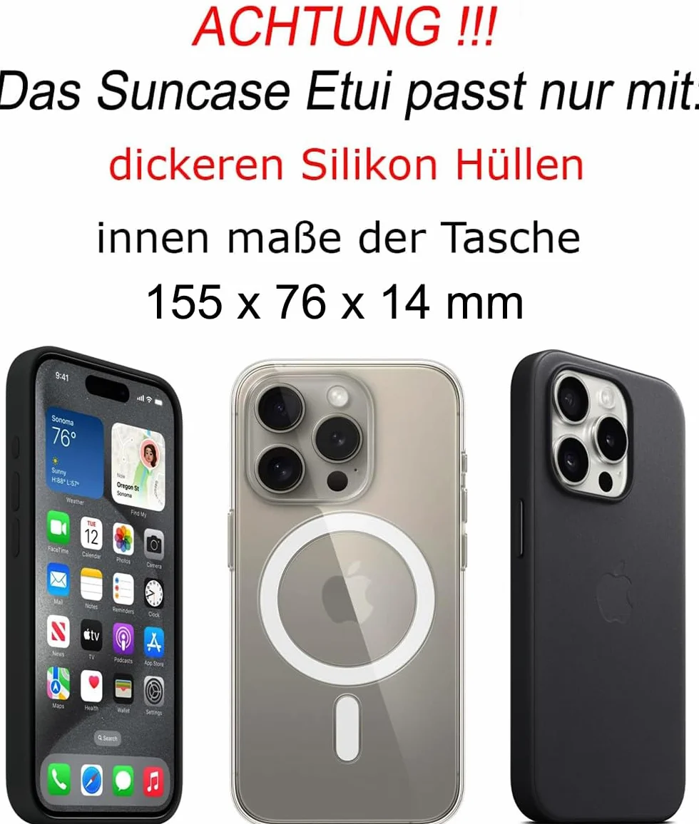 Suncase Prawdziwe skórzane etui kompatybilne z iPhone 16 Pro (pasuje do grubszych bumperów/silikonowych etui: wymiary wewnętrzne - 155 x 76 x 14 mm) w kolorze niebieskim Pebble Blue