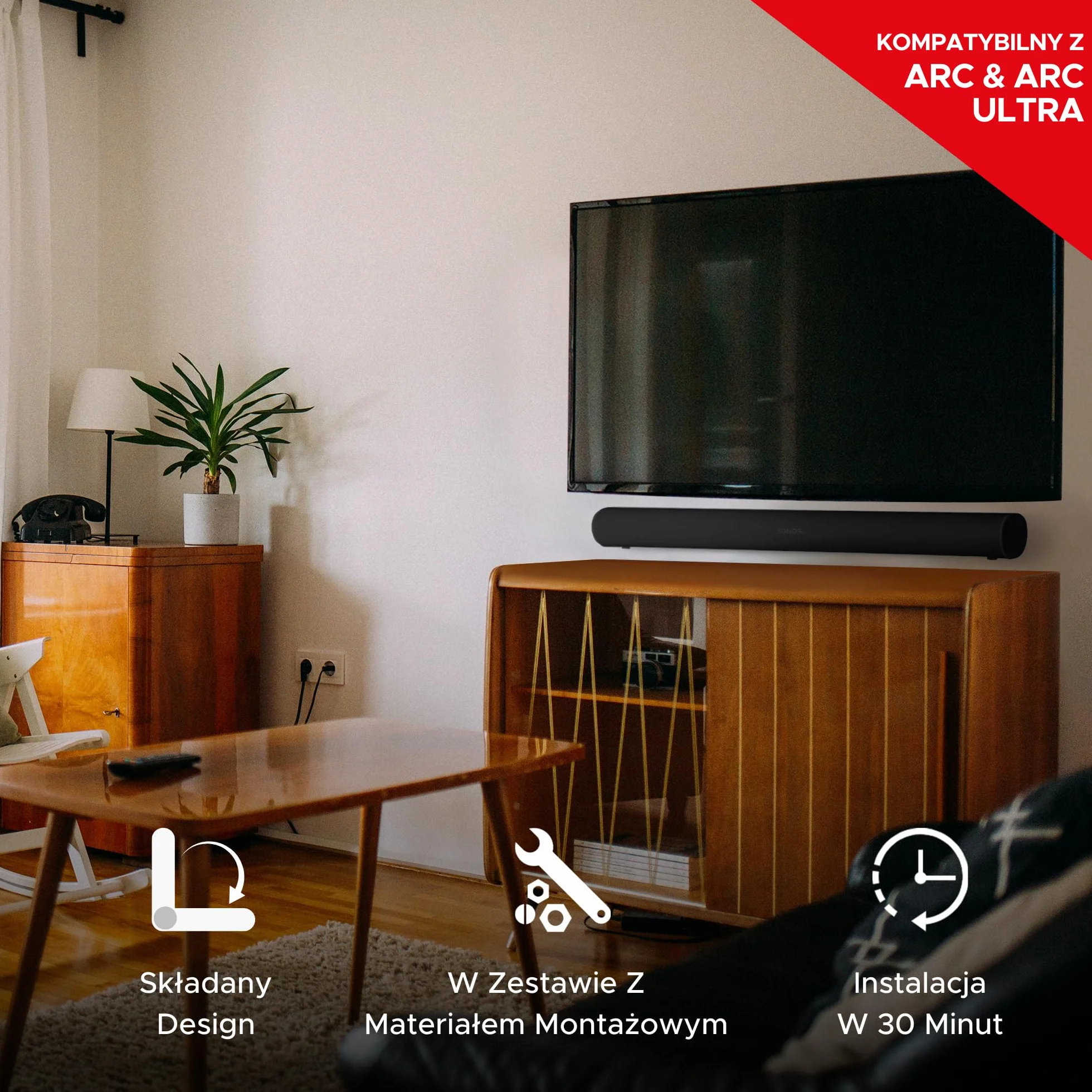 Soundbass Arc Uchwyt Ścienny, Czarny, Kompatybilny z Sonos Arc i Arc Ultra, Regulowana Głębokość, Wszystkie Akcesoria w Zestawie, Zaprojektowany w Wielkiej Brytanii