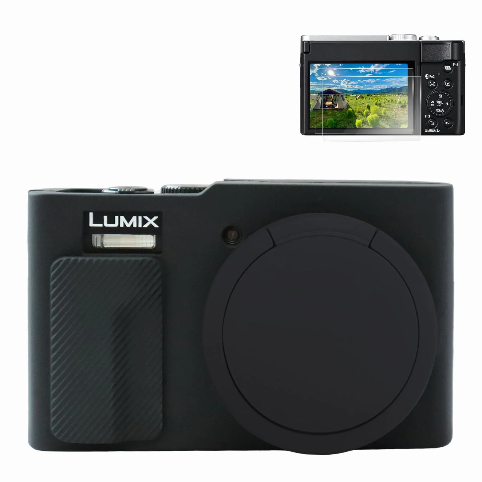Rieibi TZ99 Etui na aparat, miękkie silikonowe etui ochronne na aparat Panasonic Lumix DC-TZ99, akcesoria z 2 szt. ochraniaczy ekranu, lekkie - czarne