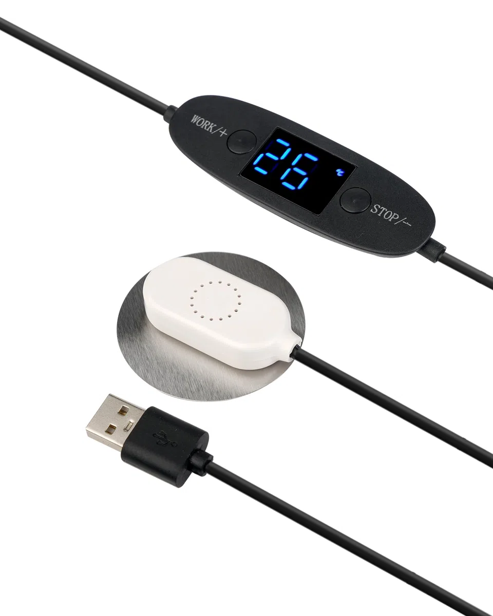 Wentylator USB 120 mm, cyfrowy wyświetlacz sterowany temperaturą, cichy system wentylatora, wentylator 5 V z nowoczesną, szczotkowaną czarną ramą aluminiową do szafek kina domowego AV