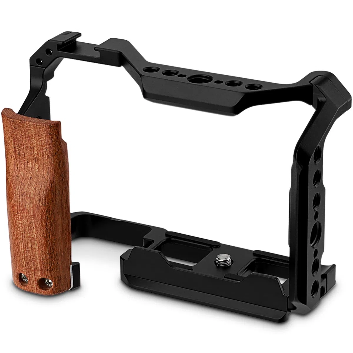 Leftfoto ZV-E10 II ulepszona metalowa klatka do aparatu Sony Alpha ZV-E10 II z wbudowanym, ergonomicznym drewnianym uchwytem, płytka szybkiego montażu do Arca do nagrywania wideo Vlog