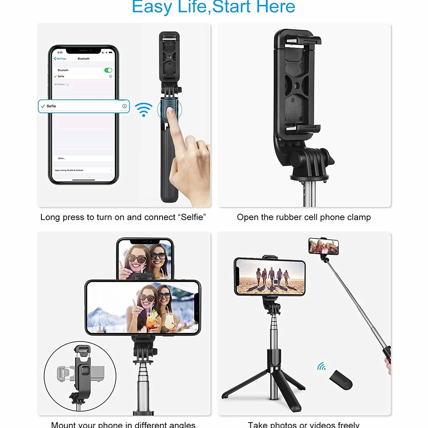 Kijek do selfie statywu, 3 w 1Słup Selfie Bluetooth, Selfie Stick Statyw Kij do Selfie Bluetooth, wysuwany teleskopowy regulowany monopod z wyjmowanym pilotem i stabilnym uchwytem