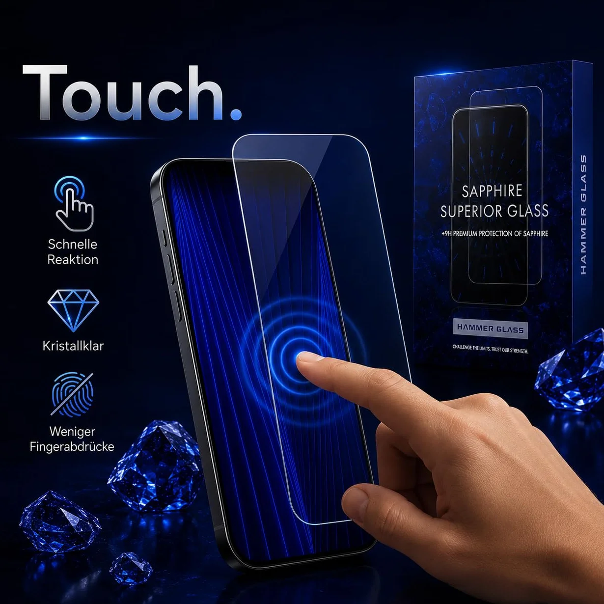 Hammer Glass 100% szafirowe szkło młotkowe do iPhone 16e, szkło pancerne, twardość ponad 9H 9H + szkło ochronne na wyświetlacz z szafiru 6,1", łatwe narzędzie instalacyjne, ultra przezroczyste i