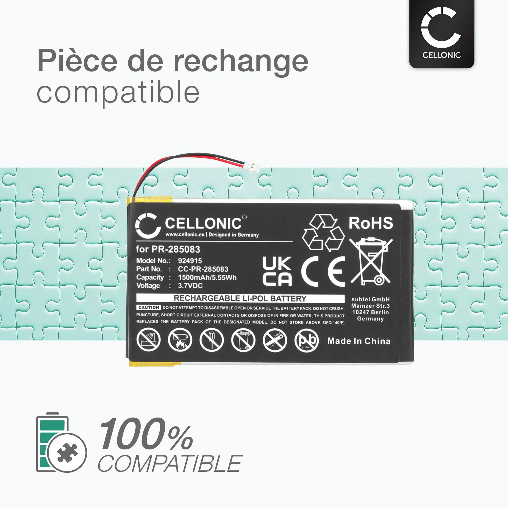 CELLONIC, Bateria do tabletu kompatybilna z Kobo Aura, H2O, Glo HD, kompatybilna z Pocketbook PR-285083 (3,7 V, 1500 mAh)