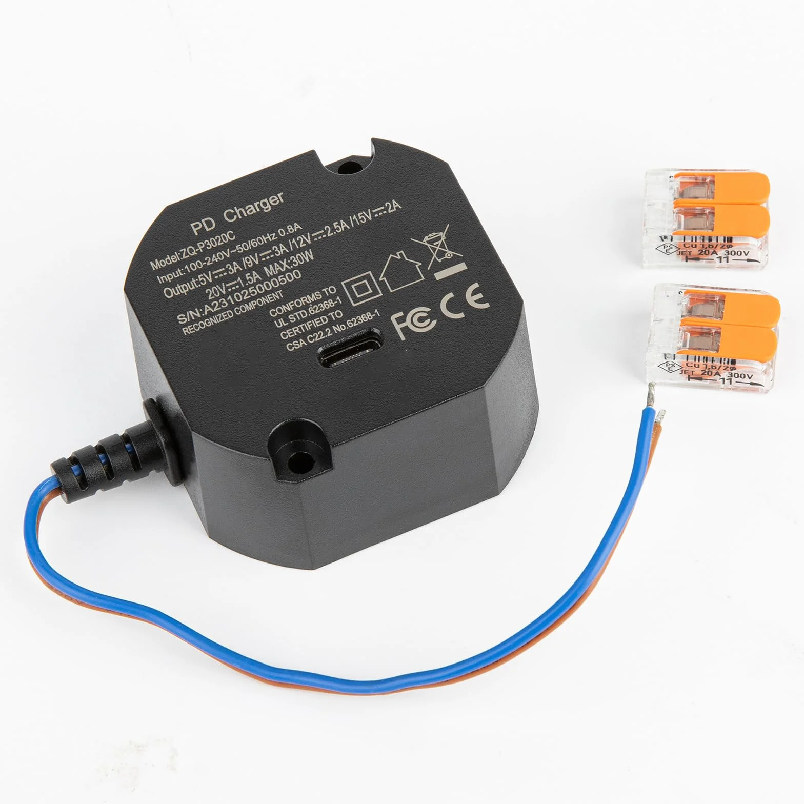 Zasilacz USB-C 30 W automatyczne negocjacje 100-240 V AC 50 Hz