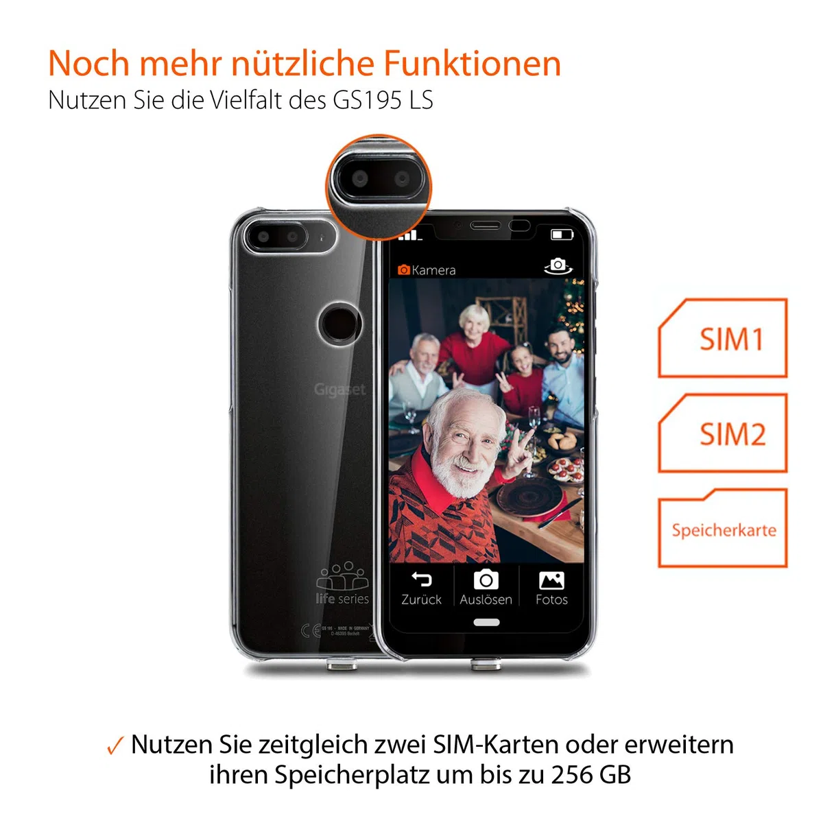 Gigaset GS195LS smartfon dla seniorów Made in Germany z 3 GB RAM bez umowy – z indywidualnym ekranem startowym, funkcją powiadomienia, bardzo dużym wyświetlaczem cyfry i tekstu, kolor tytanowo-szary
