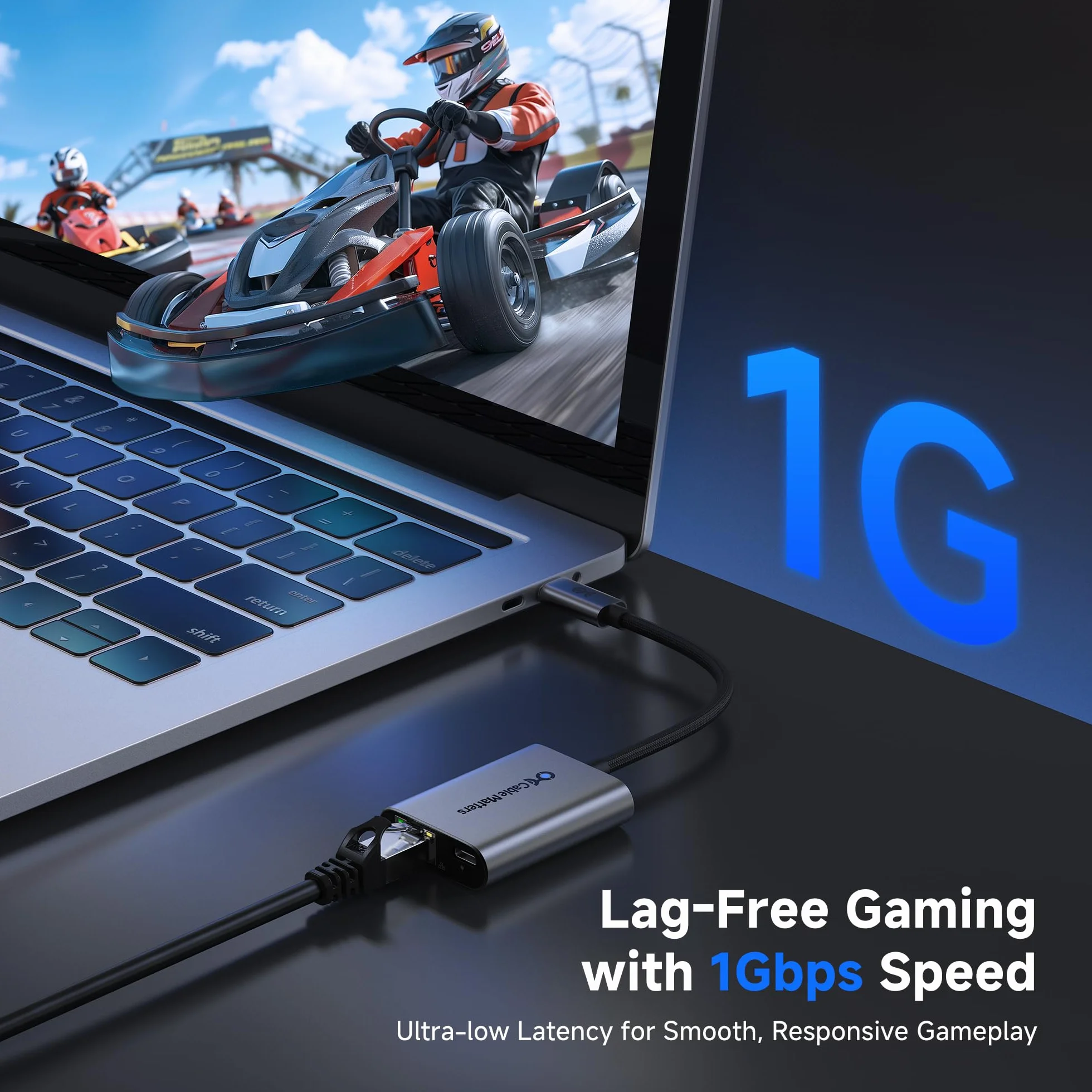 Cable Matters adapter USB-C do Ethernet Gigabit z ładowaniem 140W PD, USB-C na RJ45 LAN, kompatybilny z MacBook Pro, Dell XPS, Surface, Chromecast z Google TV (2020+) do 480Mb/s
