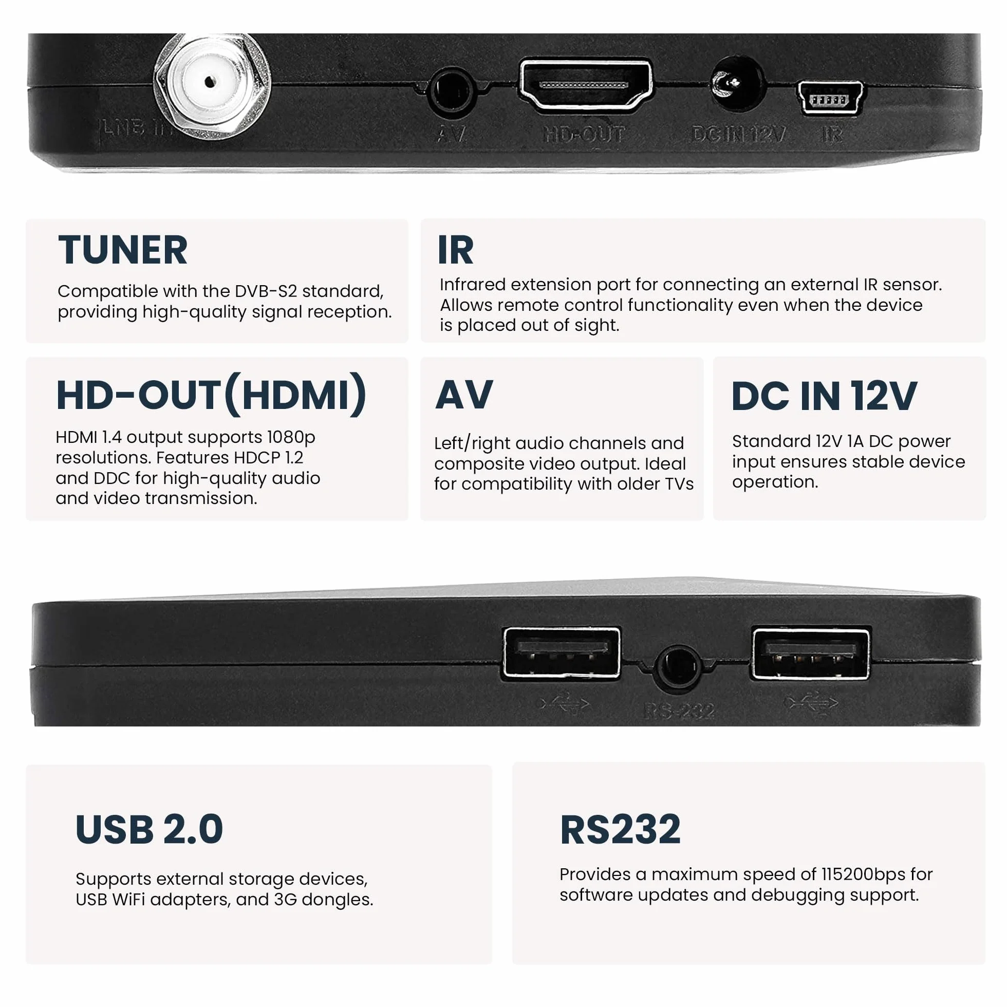 Mini odbiornik satelitarny DVB-S2 Full HD 1080p Hd-line 26100