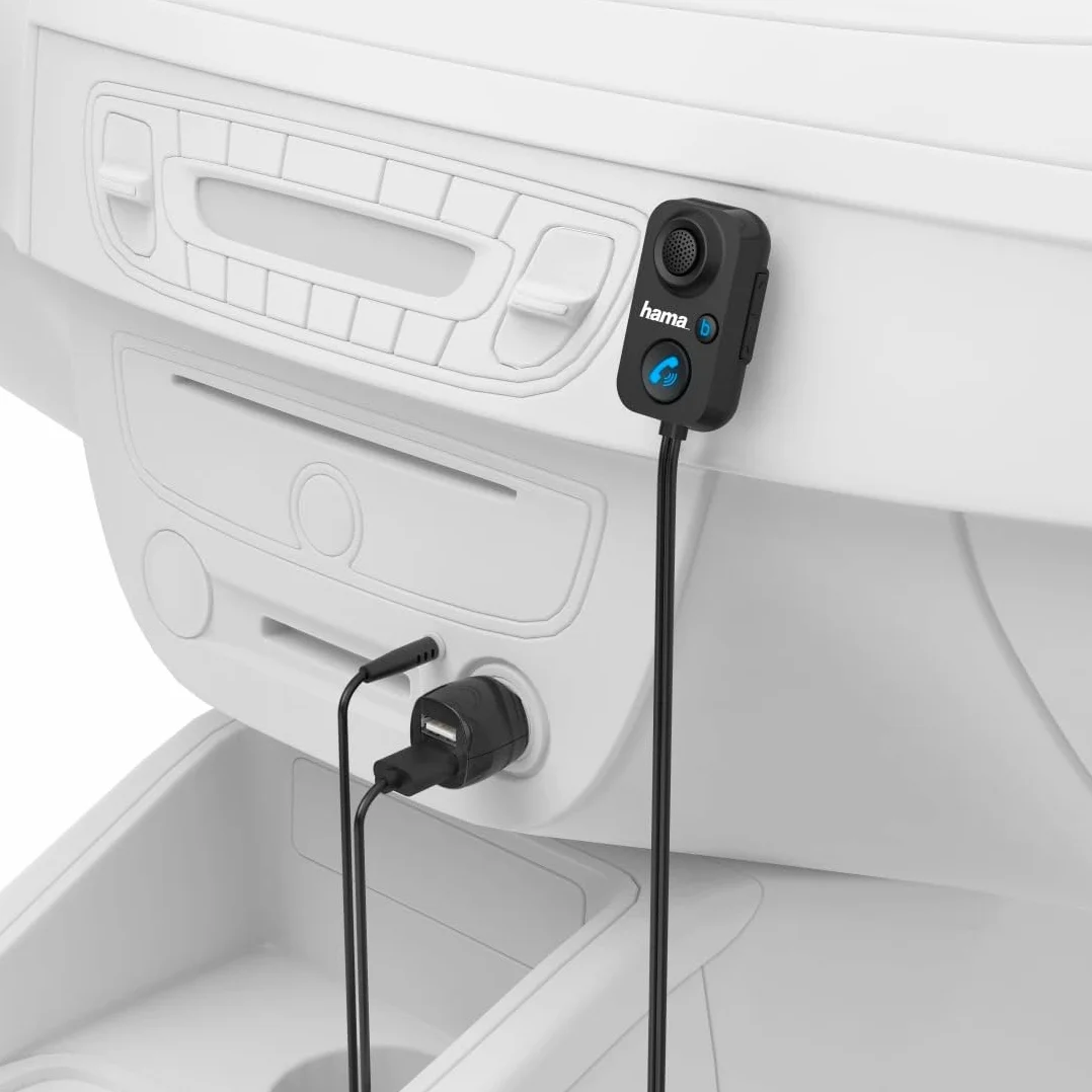 Hama 00014167 Zestaw głośnomówiący Bluetooth (doposażenie do pojazdów z AUX-IN, tryb głośnomówiący, bezprzewodowa transmisja muzyki, wzmocnienie basów), czarny